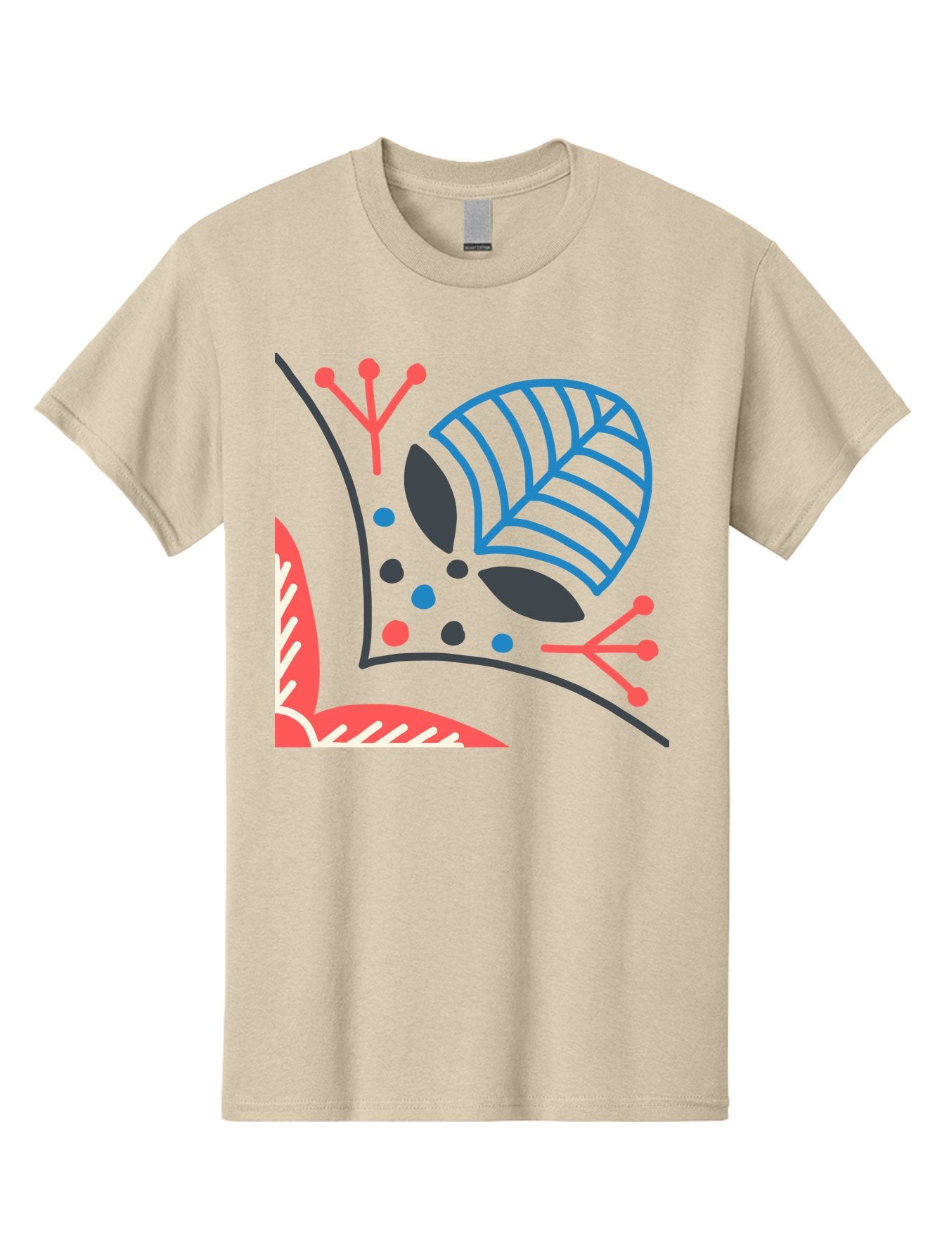 Abstract-Leaves Men'S Graphic Tee, 100% Cotton, Comfortable Casual Summer Wear, Machine Washable, Stylized Leaf, Abstract Foliage, Vibrant Colors, Playful Patterns, Blue Lines, Red Accents, Black Dots, Graphic Design Elements, Modern Art, Aab658 7