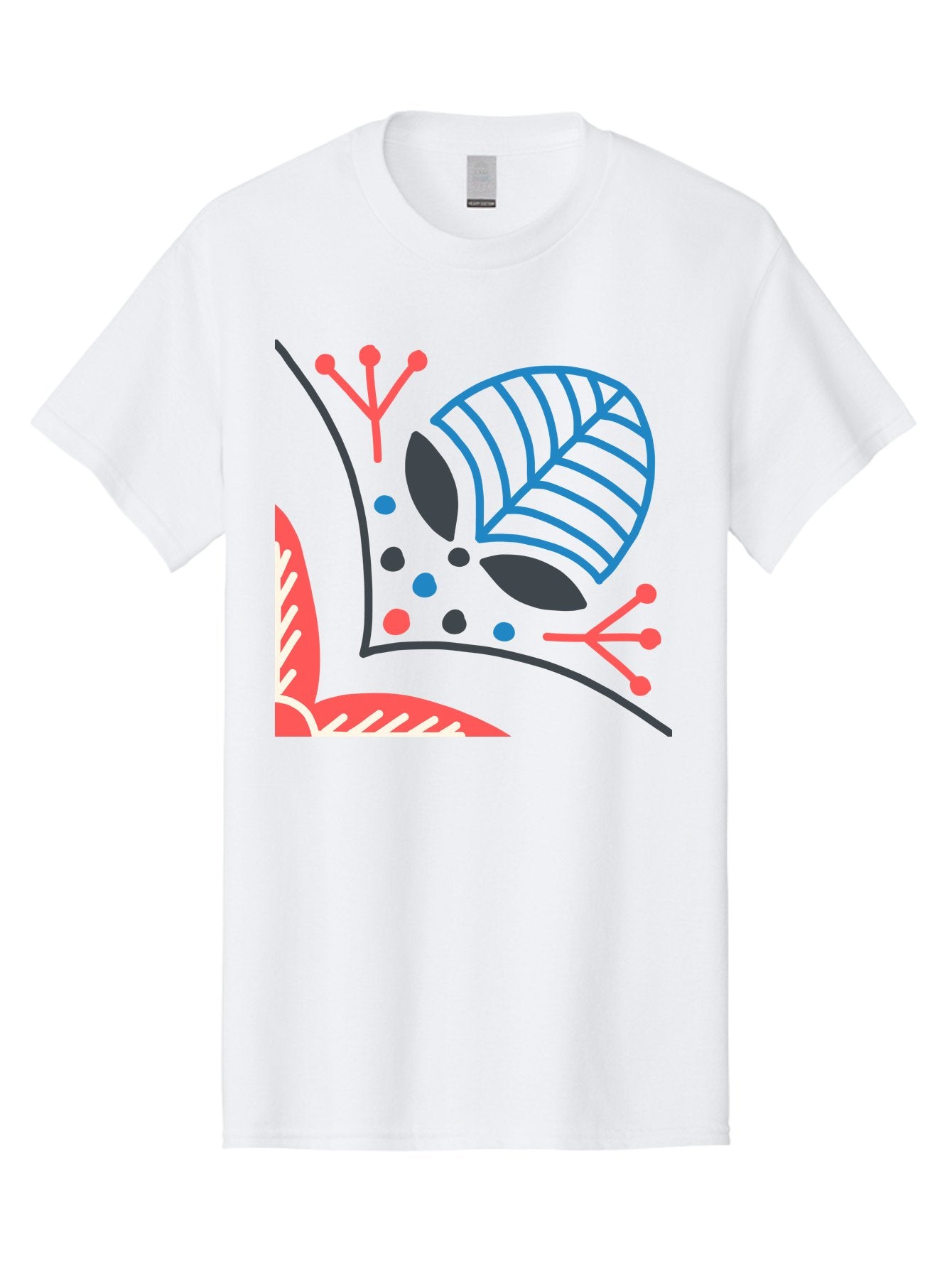 Abstract-Leaves Men'S Graphic Tee, 100% Cotton, Comfortable Casual Summer Wear, Machine Washable, Stylized Leaf, Abstract Foliage, Vibrant Colors, Playful Patterns, Blue Lines, Red Accents, Black Dots, Graphic Design Elements, Modern Art, Aab658 12