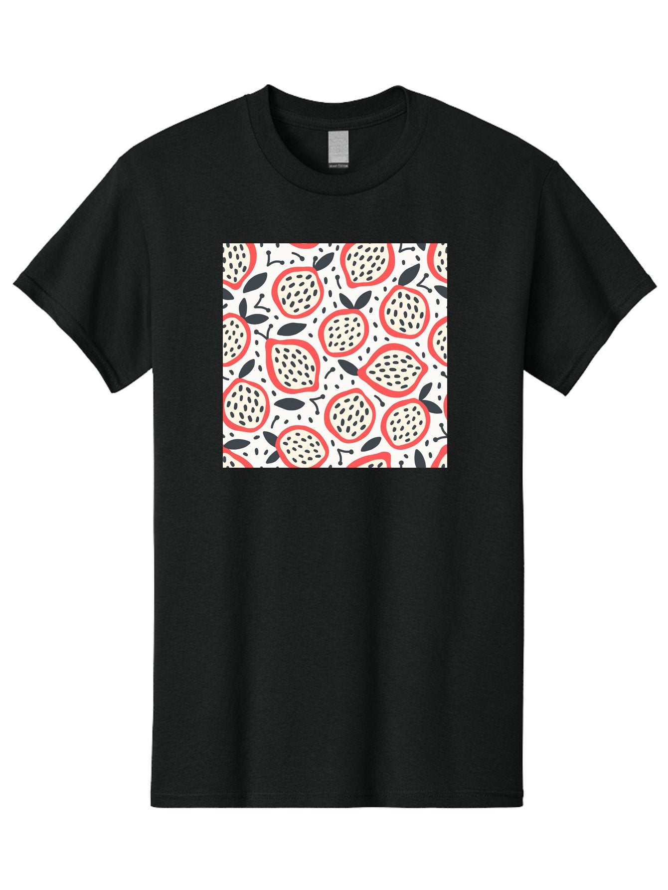 Apples-Pattern Men'S Graphic Tee, 100% Cotton, Comfortable Casual Summer Wear, Machine Washable, Lemon Pattern, Citrus Fruits, Red Outline, Black Seeds, Gray Leaves, White Background, Seamless Design, Fruit Illustration, Summery Vibe, Aab659 6