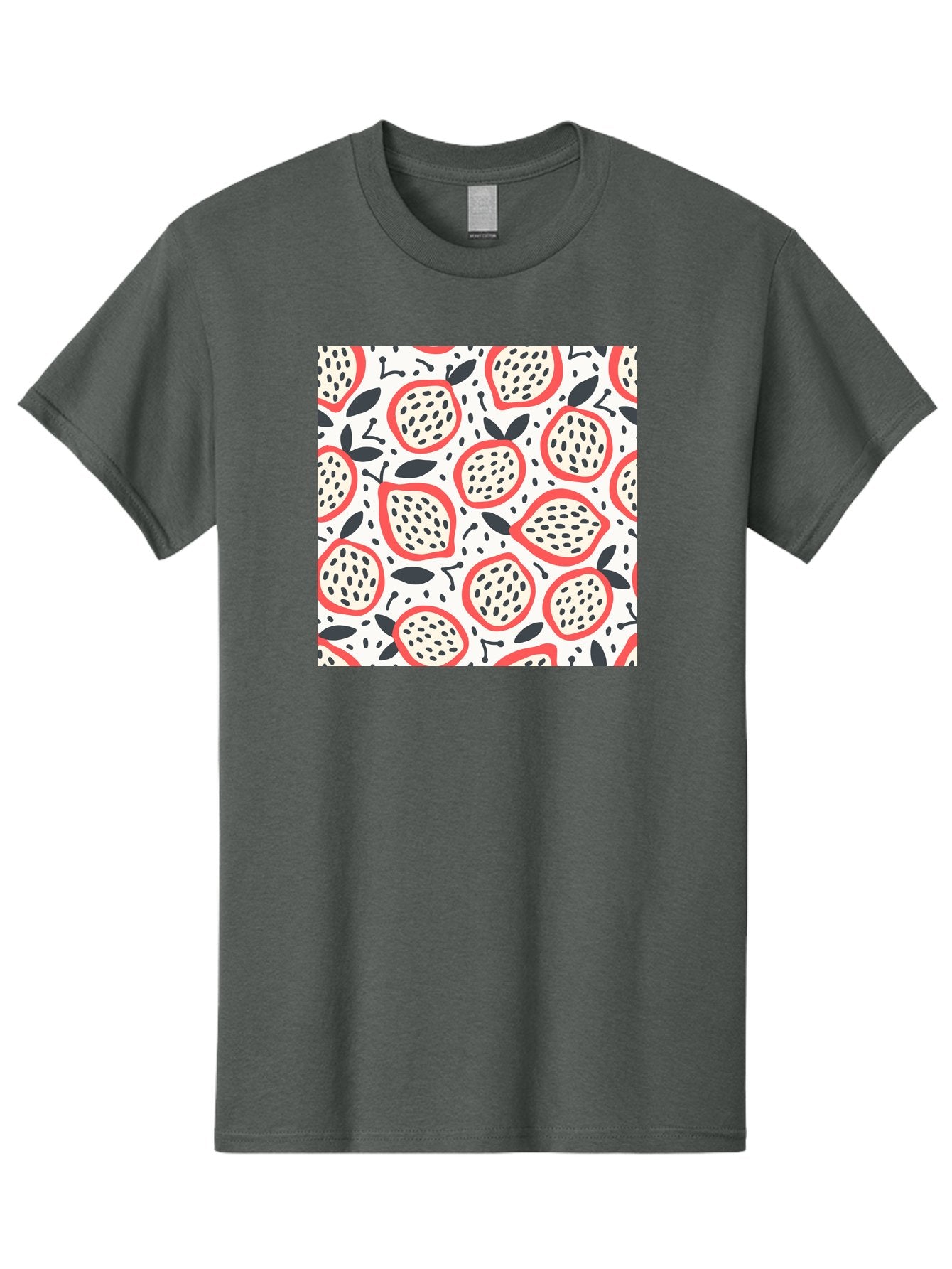 Apples-Pattern Men'S Graphic Tee, 100% Cotton, Comfortable Casual Summer Wear, Machine Washable, Lemon Pattern, Citrus Fruits, Red Outline, Black Seeds, Gray Leaves, White Background, Seamless Design, Fruit Illustration, Summery Vibe, Aab659 11