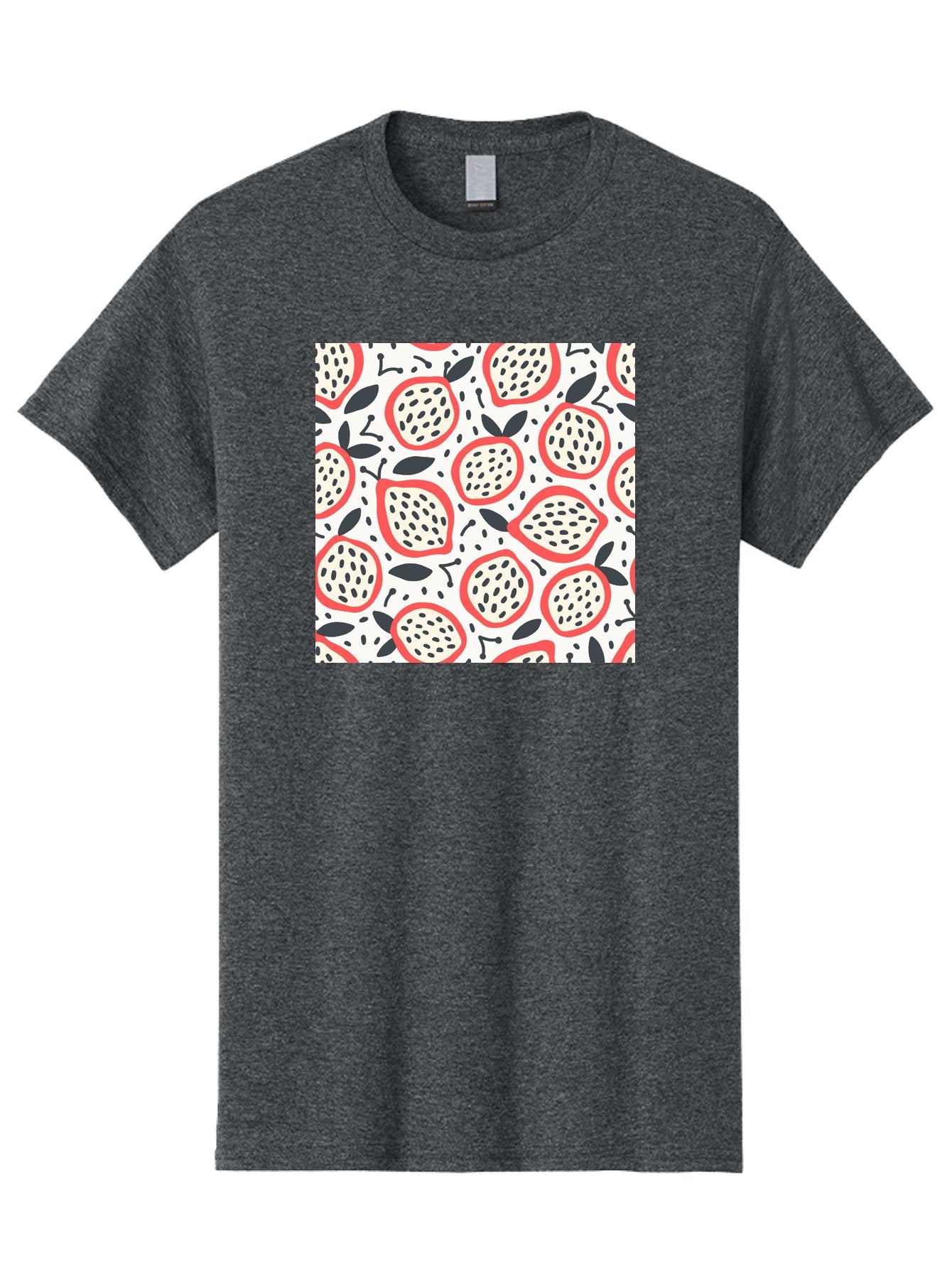 Apples-Pattern Men'S Graphic Tee, 100% Cotton, Comfortable Casual Summer Wear, Machine Washable, Lemon Pattern, Citrus Fruits, Red Outline, Black Seeds, Gray Leaves, White Background, Seamless Design, Fruit Illustration, Summery Vibe, Aab659 8
