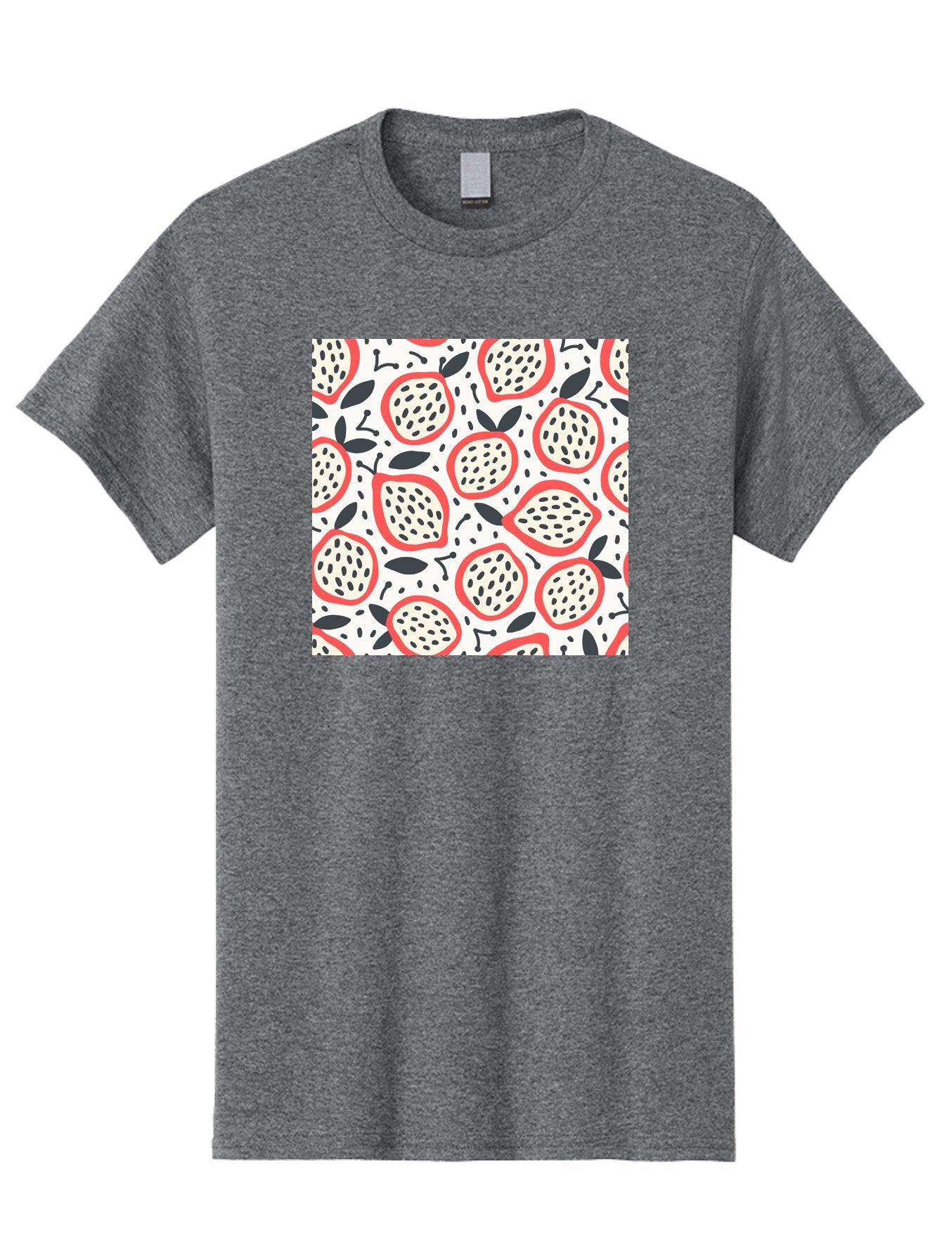 Apples-Pattern Men'S Graphic Tee, 100% Cotton, Comfortable Casual Summer Wear, Machine Washable, Lemon Pattern, Citrus Fruits, Red Outline, Black Seeds, Gray Leaves, White Background, Seamless Design, Fruit Illustration, Summery Vibe, Aab659 10