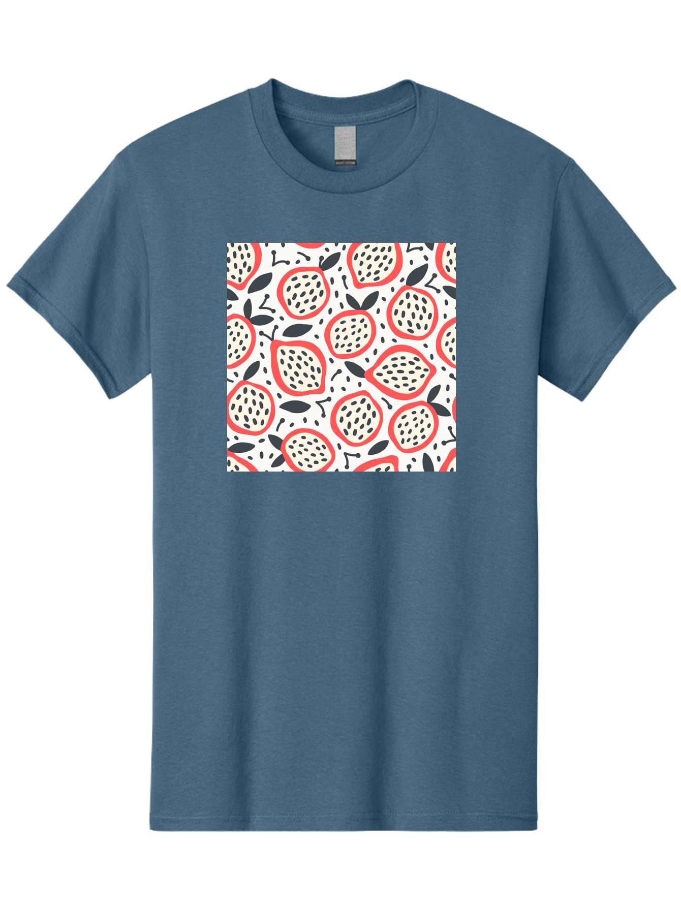 Apples-Pattern Men'S Graphic Tee, 100% Cotton, Comfortable Casual Summer Wear, Machine Washable, Lemon Pattern, Citrus Fruits, Red Outline, Black Seeds, Gray Leaves, White Background, Seamless Design, Fruit Illustration, Summery Vibe, Aab659 9