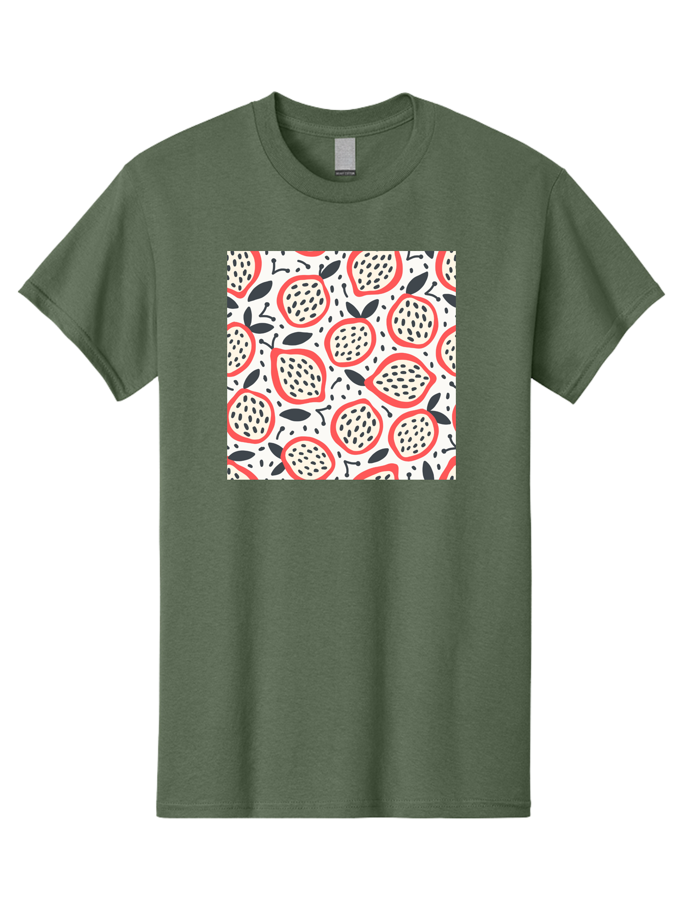 Apples-Pattern Men'S Graphic Tee, 100% Cotton, Comfortable Casual Summer Wear, Machine Washable, Lemon Pattern, Citrus Fruits, Red Outline, Black Seeds, Gray Leaves, White Background, Seamless Design, Fruit Illustration, Summery Vibe, Aab659