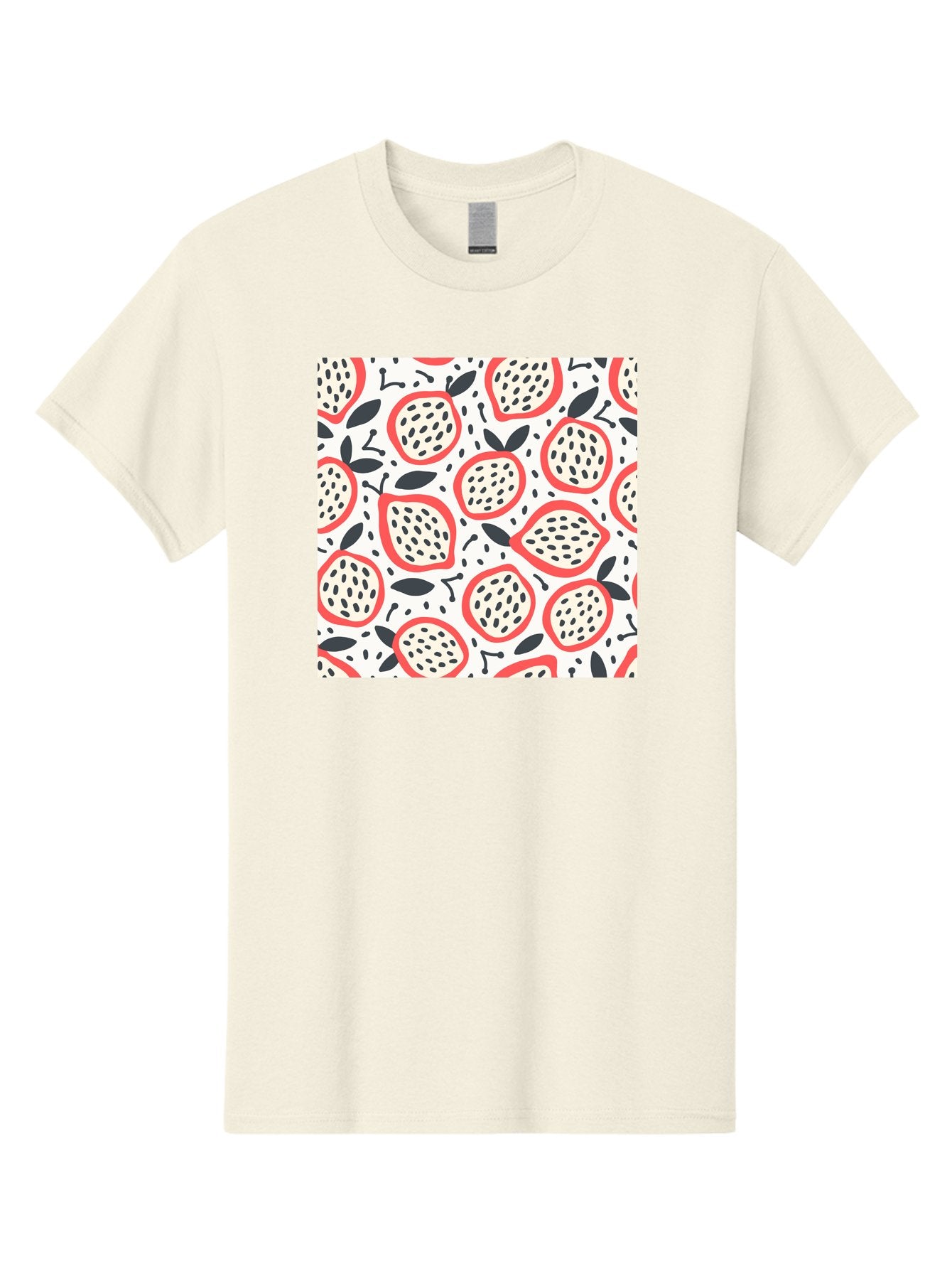 Apples-Pattern Men'S Graphic Tee, 100% Cotton, Comfortable Casual Summer Wear, Machine Washable, Lemon Pattern, Citrus Fruits, Red Outline, Black Seeds, Gray Leaves, White Background, Seamless Design, Fruit Illustration, Summery Vibe, Aab659 7