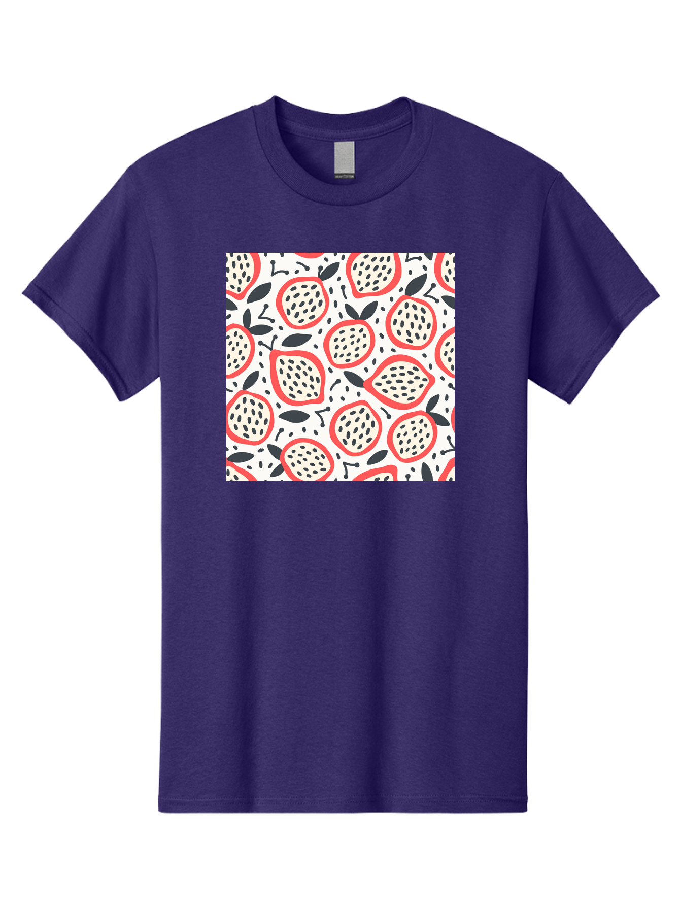 Apples-Pattern Men'S Graphic Tee, 100% Cotton, Comfortable Casual Summer Wear, Machine Washable, Lemon Pattern, Citrus Fruits, Red Outline, Black Seeds, Gray Leaves, White Background, Seamless Design, Fruit Illustration, Summery Vibe, Aab659 5
