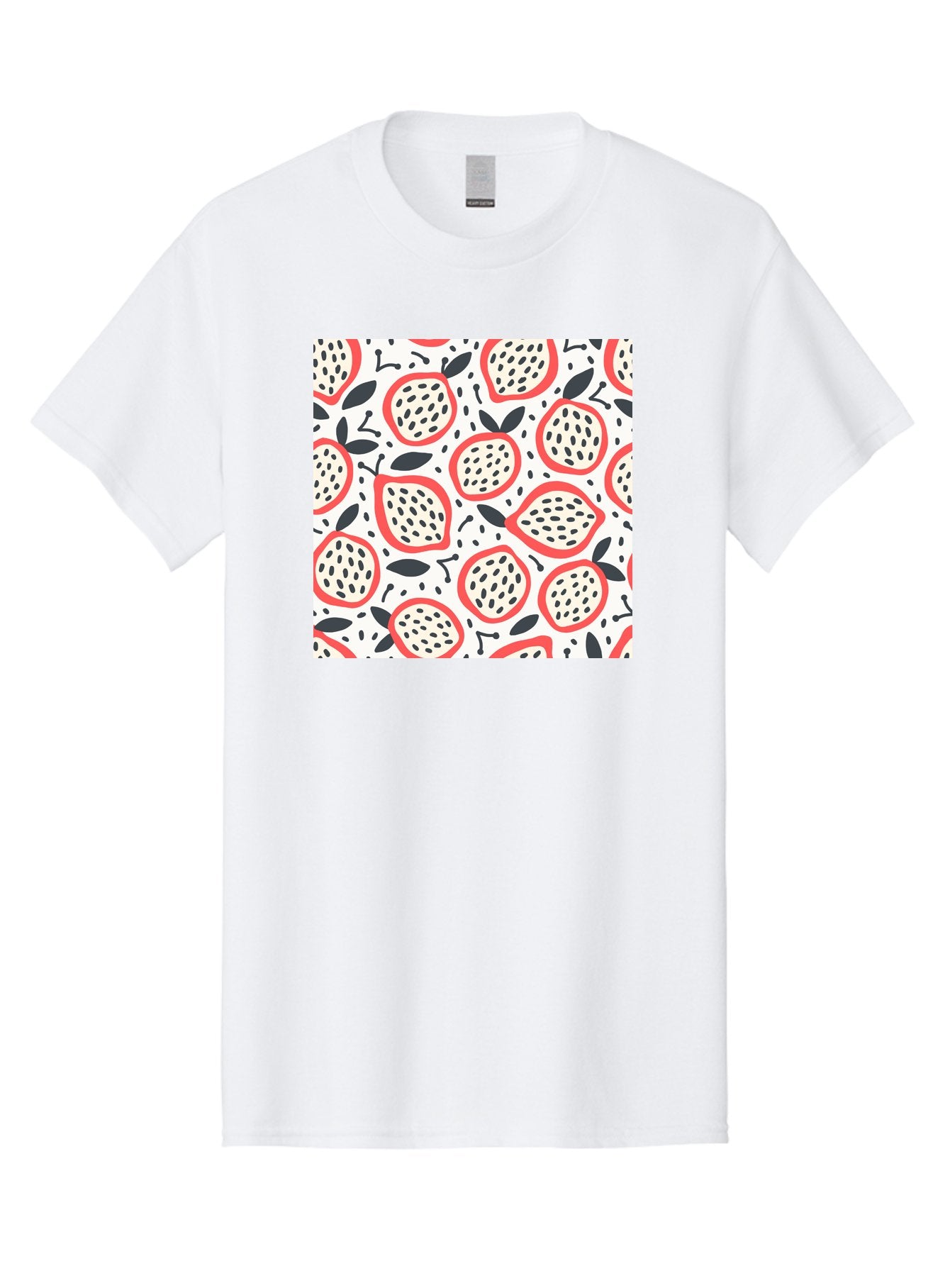 Apples-Pattern Men'S Graphic Tee, 100% Cotton, Comfortable Casual Summer Wear, Machine Washable, Lemon Pattern, Citrus Fruits, Red Outline, Black Seeds, Gray Leaves, White Background, Seamless Design, Fruit Illustration, Summery Vibe, Aab659 13