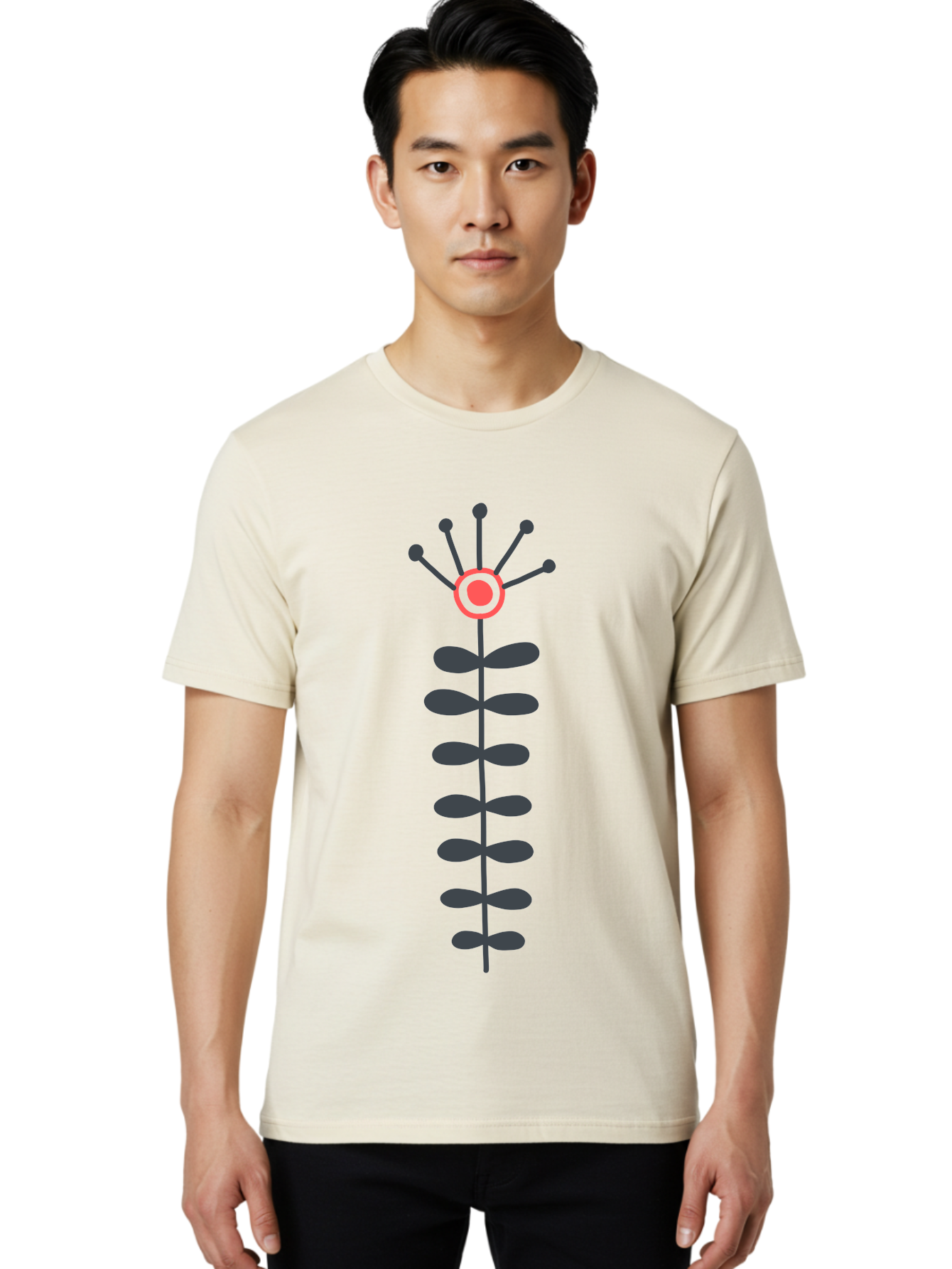Atom Men'S Graphic Tee, 100% Cotton, Comfortable Casual Summer Wear, Machine Washable, Minimalist Flower Design, Simple Icon, Floral Symbol, Modern Graphic, Grey Petals, Pink Center Aab660 16