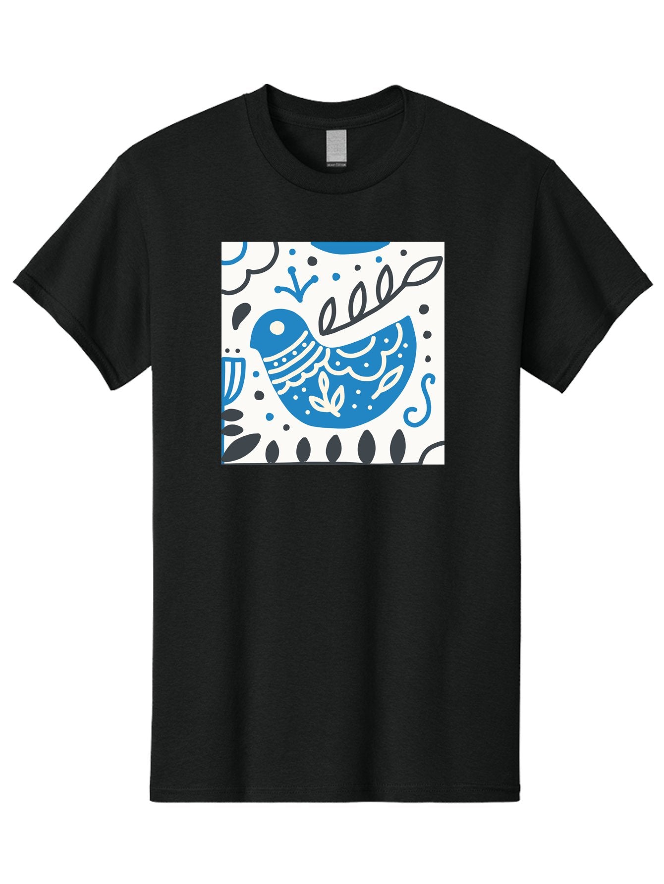 Bird-Illustration Men'S Graphic Tee, 100% Cotton, Comfortable Casual Summer Wear, Machine Washable, Blue Bird, White Patterns, Black Accents, Abstract Shapes, Doodle Art, Whimsical Design, Playful Patterns, Hand Drawn, Graphic Illustration, Aab662 6