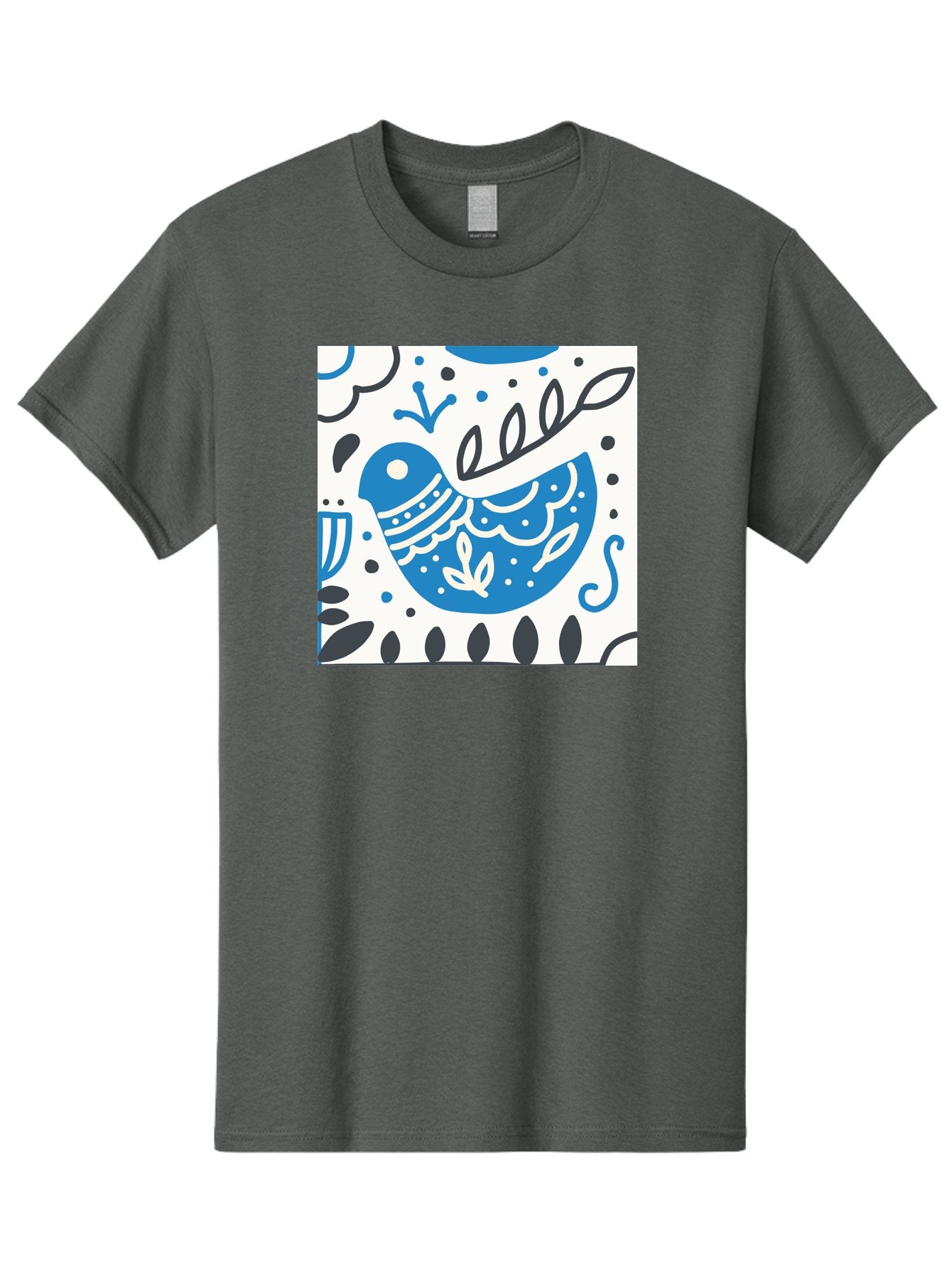 Bird-Illustration Men'S Graphic Tee, 100% Cotton, Comfortable Casual Summer Wear, Machine Washable, Blue Bird, White Patterns, Black Accents, Abstract Shapes, Doodle Art, Whimsical Design, Playful Patterns, Hand Drawn, Graphic Illustration, Aab662 4