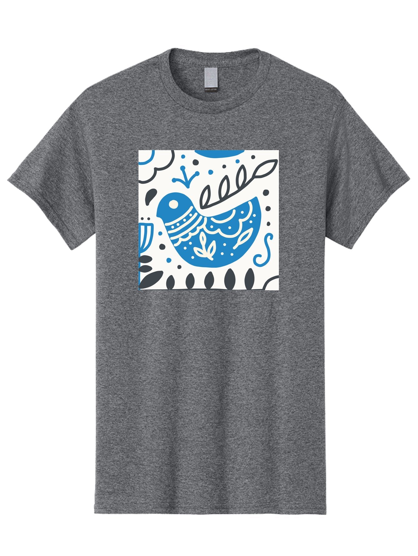 Bird-Illustration Men'S Graphic Tee, 100% Cotton, Comfortable Casual Summer Wear, Machine Washable, Blue Bird, White Patterns, Black Accents, Abstract Shapes, Doodle Art, Whimsical Design, Playful Patterns, Hand Drawn, Graphic Illustration, Aab662 10