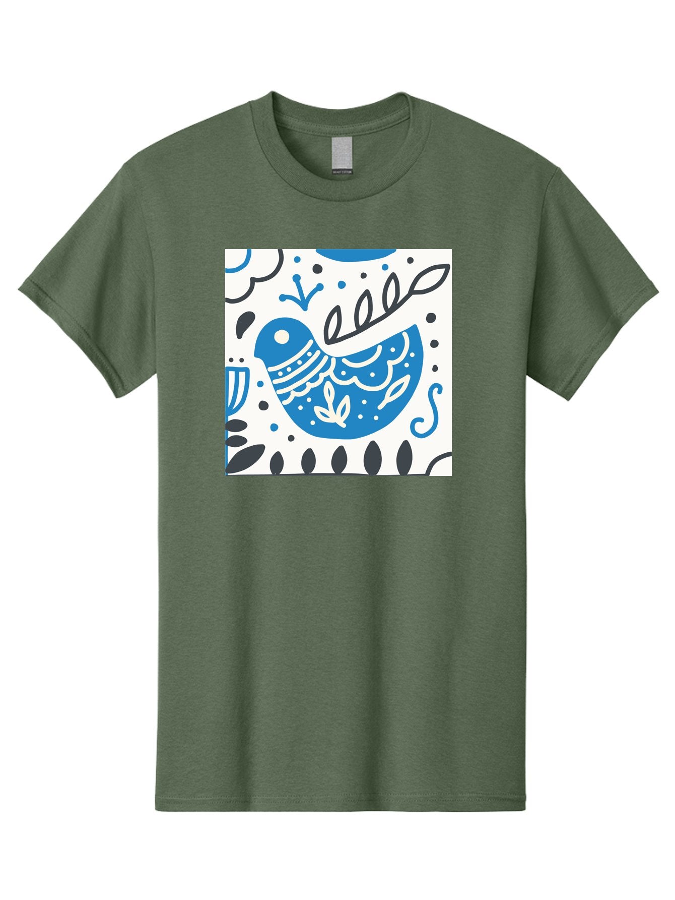 Bird-Illustration Men'S Graphic Tee, 100% Cotton, Comfortable Casual Summer Wear, Machine Washable, Blue Bird, White Patterns, Black Accents, Abstract Shapes, Doodle Art, Whimsical Design, Playful Patterns, Hand Drawn, Graphic Illustration, Aab662 15