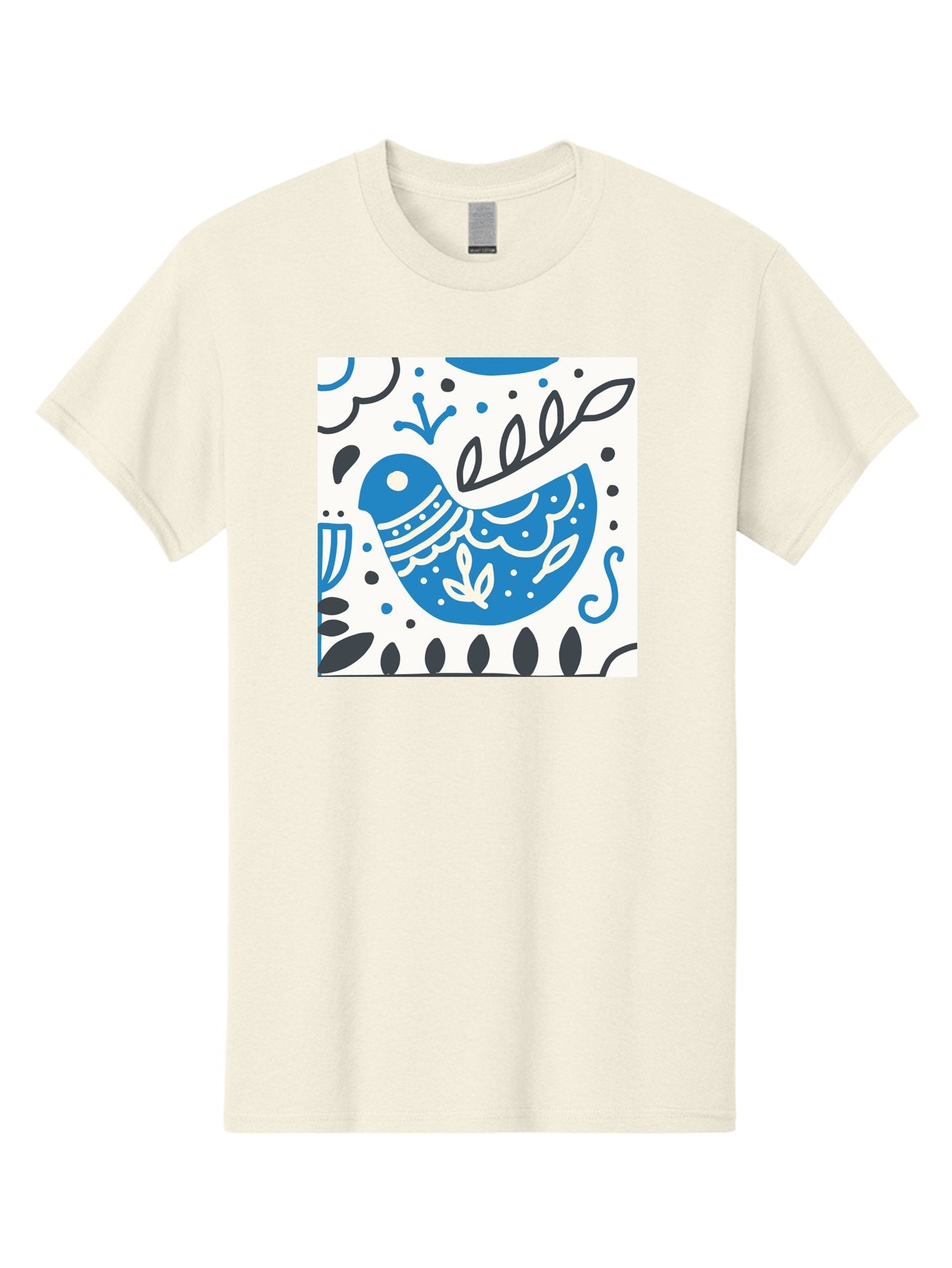 Bird-Illustration Men'S Graphic Tee, 100% Cotton, Comfortable Casual Summer Wear, Machine Washable, Blue Bird, White Patterns, Black Accents, Abstract Shapes, Doodle Art, Whimsical Design, Playful Patterns, Hand Drawn, Graphic Illustration, Aab662 11