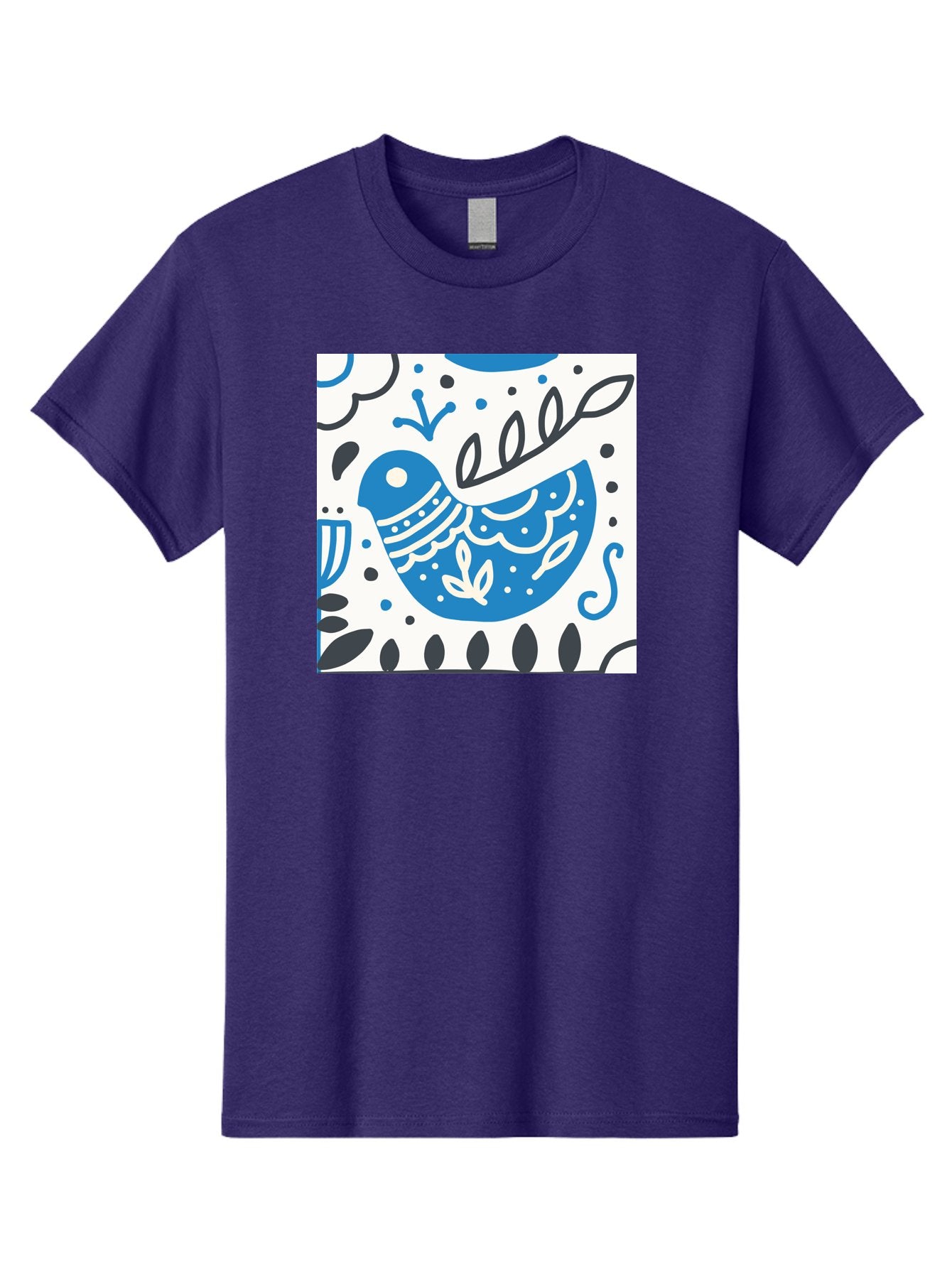 Bird-Illustration Men'S Graphic Tee, 100% Cotton, Comfortable Casual Summer Wear, Machine Washable, Blue Bird, White Patterns, Black Accents, Abstract Shapes, Doodle Art, Whimsical Design, Playful Patterns, Hand Drawn, Graphic Illustration, Aab662 12