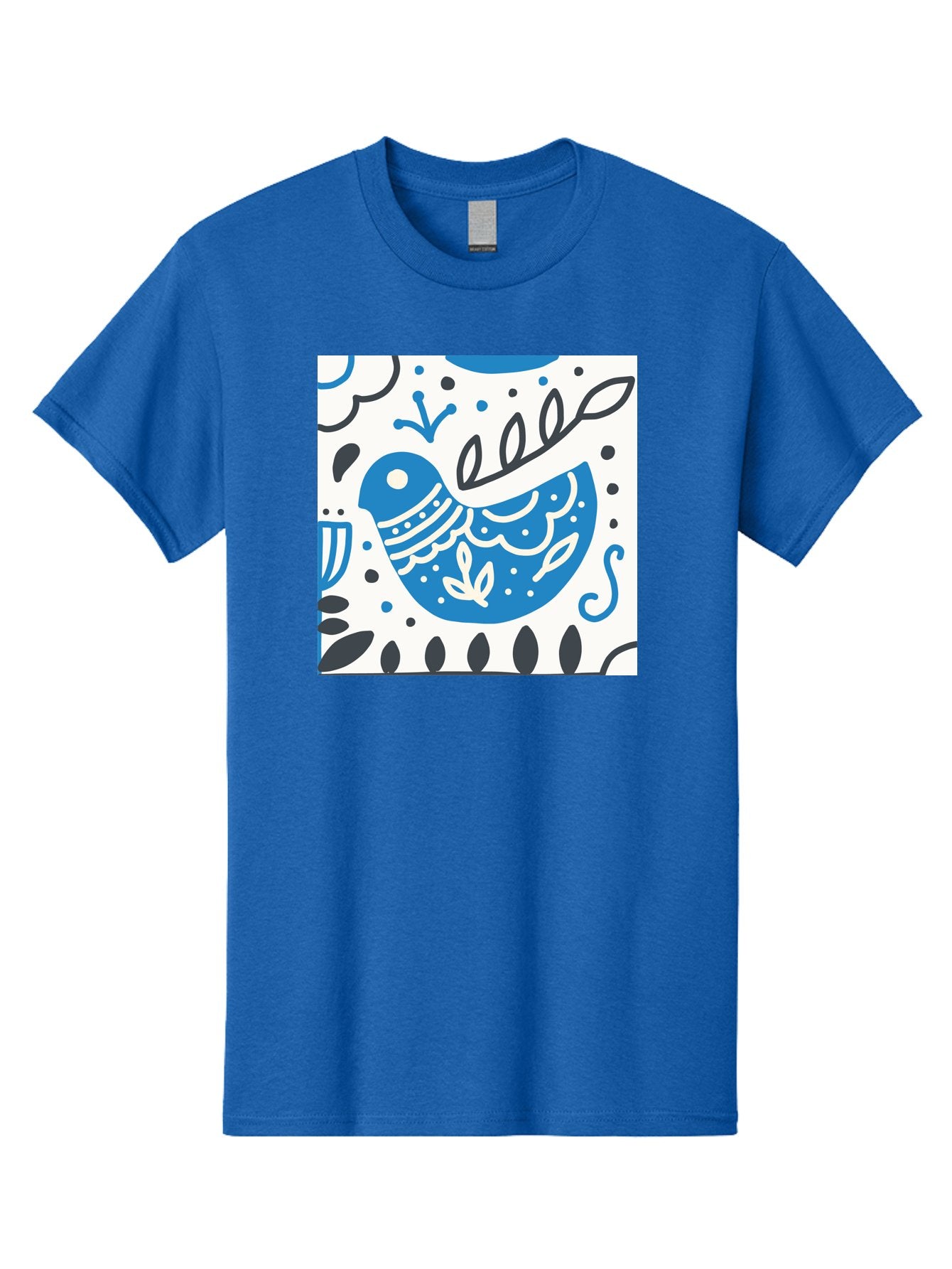 Bird-Illustration Men'S Graphic Tee, 100% Cotton, Comfortable Casual Summer Wear, Machine Washable, Blue Bird, White Patterns, Black Accents, Abstract Shapes, Doodle Art, Whimsical Design, Playful Patterns, Hand Drawn, Graphic Illustration, Aab662 3