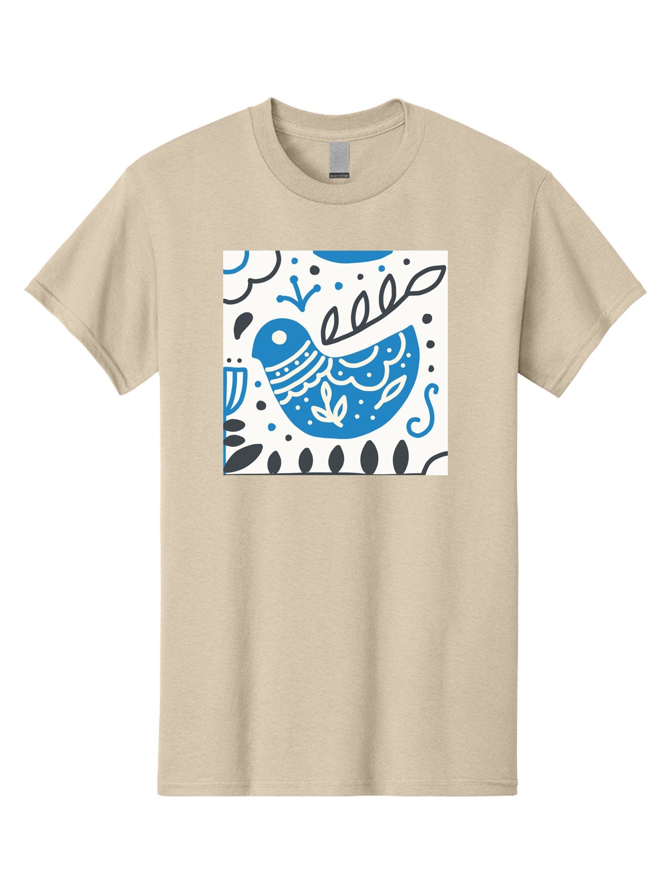 Bird-Illustration Men'S Graphic Tee, 100% Cotton, Comfortable Casual Summer Wear, Machine Washable, Blue Bird, White Patterns, Black Accents, Abstract Shapes, Doodle Art, Whimsical Design, Playful Patterns, Hand Drawn, Graphic Illustration, Aab662 7