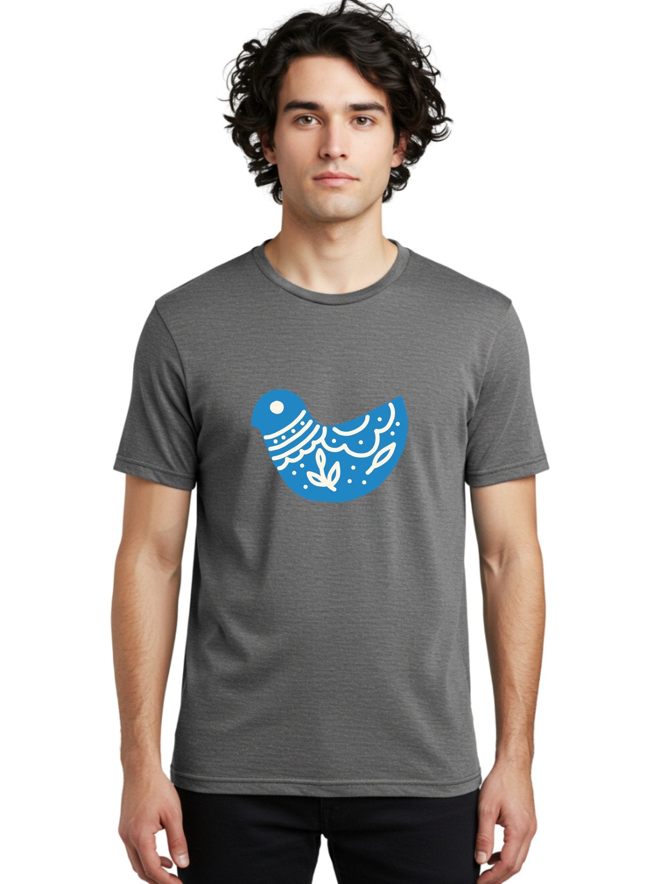 Bird-Logo Men'S Graphic Tee, 100% Cotton, Comfortable Casual Summer Wear, Machine Washable, Blue Bird, White Patterns, Abstract Design, Digital Art, Minimalist Illustration, Stylized Bird, Nature-Inspired, Creative Graphics Aab663 24