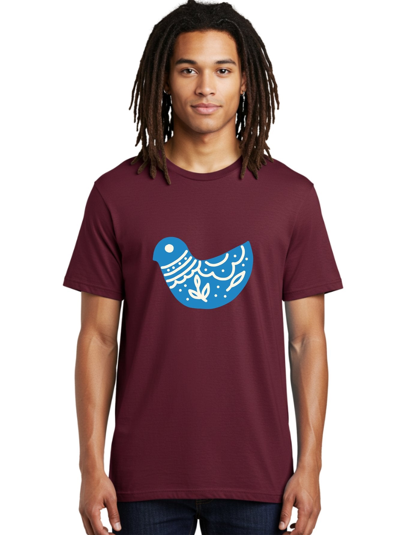 Bird-Logo Men'S Graphic Tee, 100% Cotton, Comfortable Casual Summer Wear, Machine Washable, Blue Bird, White Patterns, Abstract Design, Digital Art, Minimalist Illustration, Stylized Bird, Nature-Inspired, Creative Graphics Aab663 18