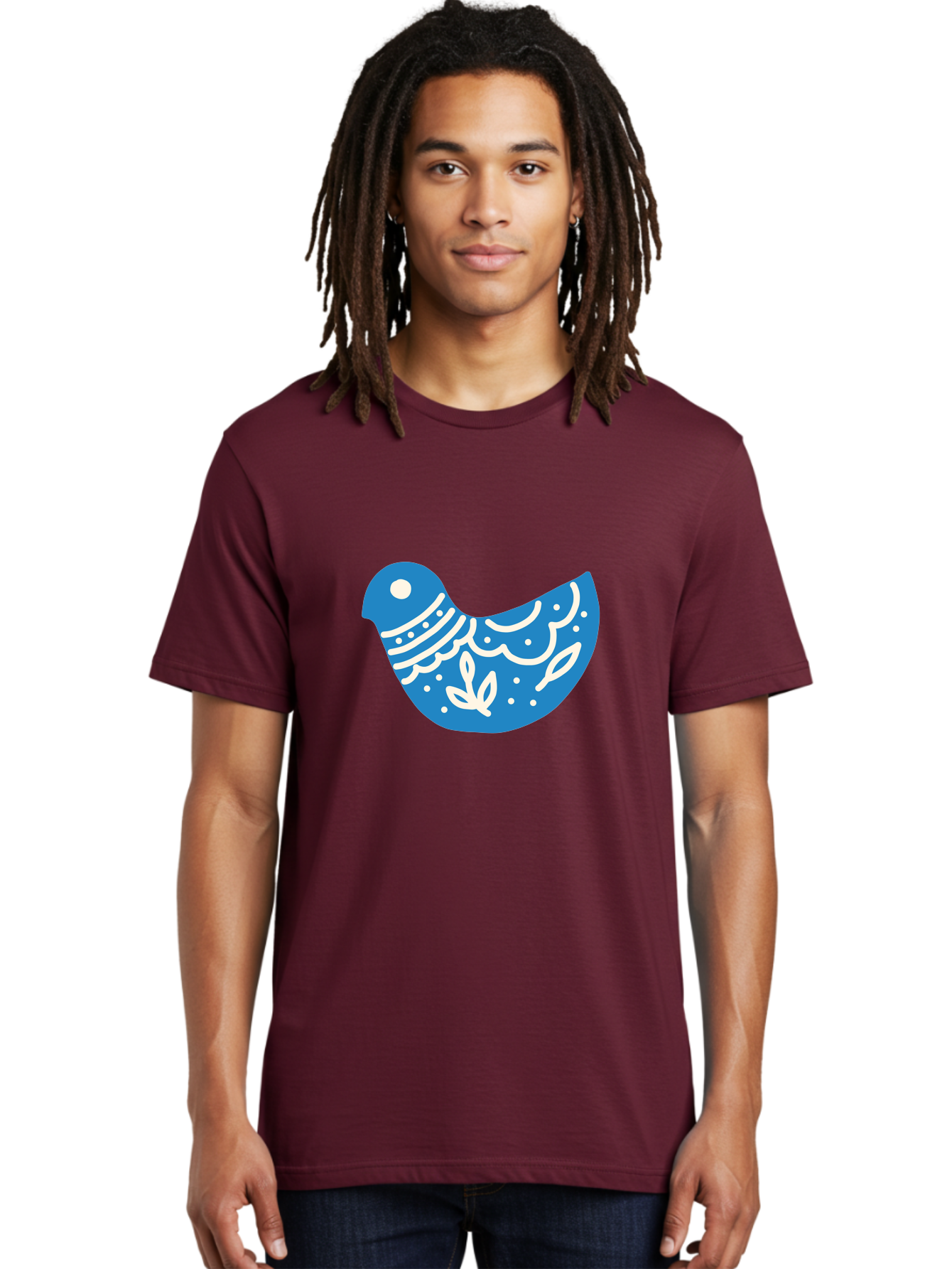 Bird-Logo Men'S Graphic Tee, 100% Cotton, Comfortable Casual Summer Wear, Machine Washable, Blue Bird, White Patterns, Abstract Design, Digital Art, Minimalist Illustration, Stylized Bird, Nature-Inspired, Creative Graphics Aab663 24
