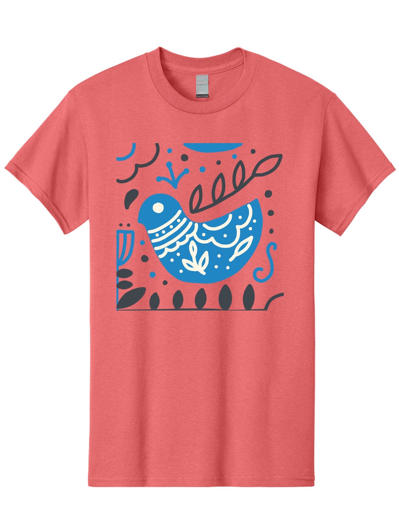 Blue-Bird Men'S Graphic Tee, 100% Cotton, Comfortable Casual Summer Wear, Machine Washable, Blue Bird, Floral Patterns, Whimsical Design, Abstract Shapes, Leaves, Dots, Artistic Expression, Creative Illustration, Modern Art, Bird Silhouette Aab665 9