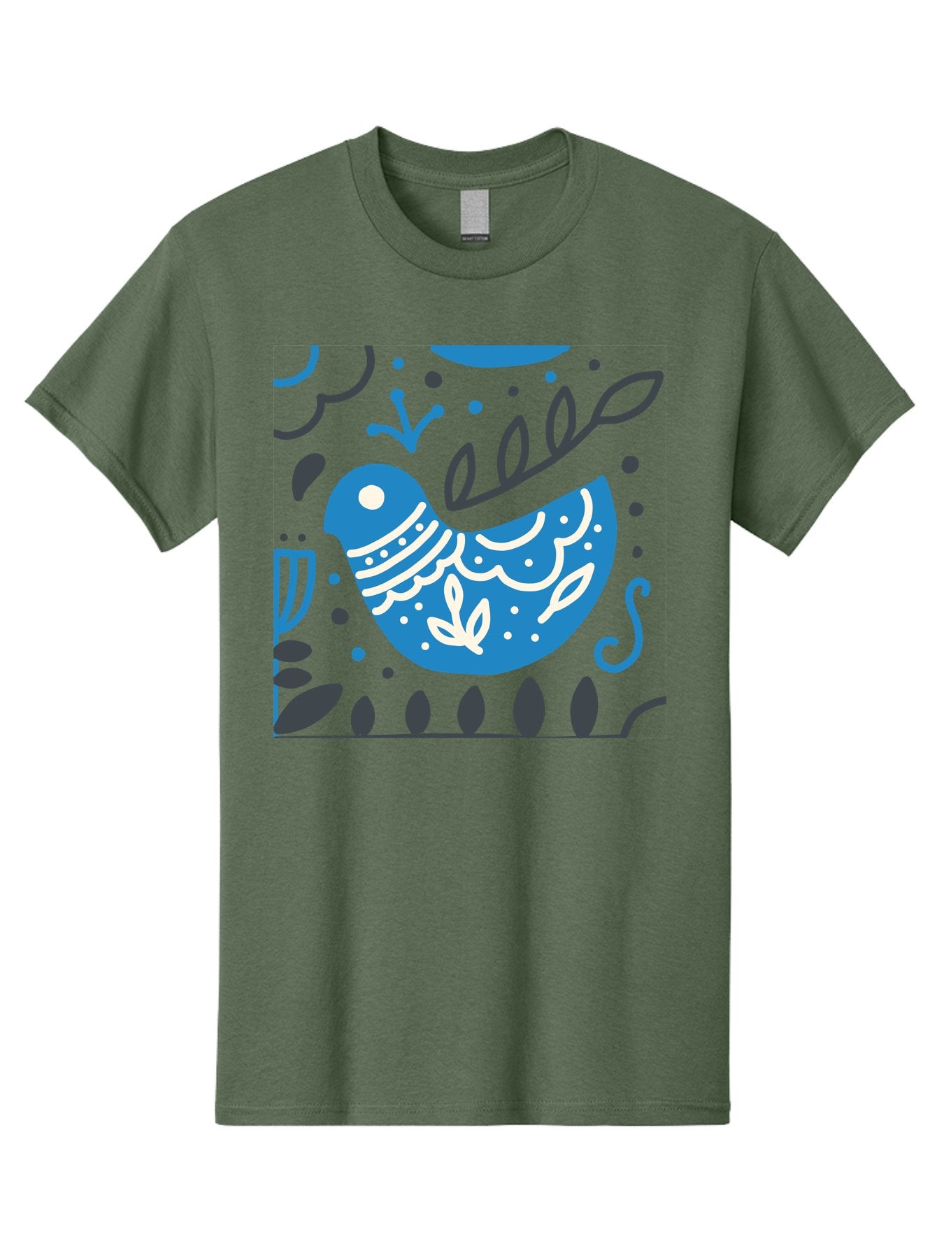 Blue-Bird Men'S Graphic Tee, 100% Cotton, Comfortable Casual Summer Wear, Machine Washable, Blue Bird, Floral Patterns, Whimsical Design, Abstract Shapes, Leaves, Dots, Artistic Expression, Creative Illustration, Modern Art, Bird Silhouette Aab665 13