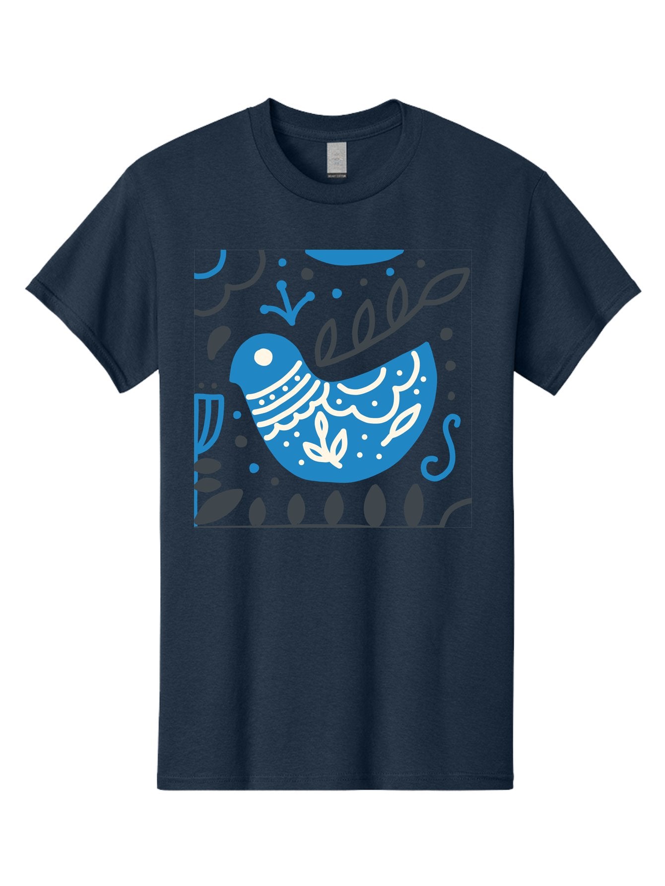Blue-Bird Men'S Graphic Tee, 100% Cotton, Comfortable Casual Summer Wear, Machine Washable, Blue Bird, Floral Patterns, Whimsical Design, Abstract Shapes, Leaves, Dots, Artistic Expression, Creative Illustration, Modern Art, Bird Silhouette Aab665 8