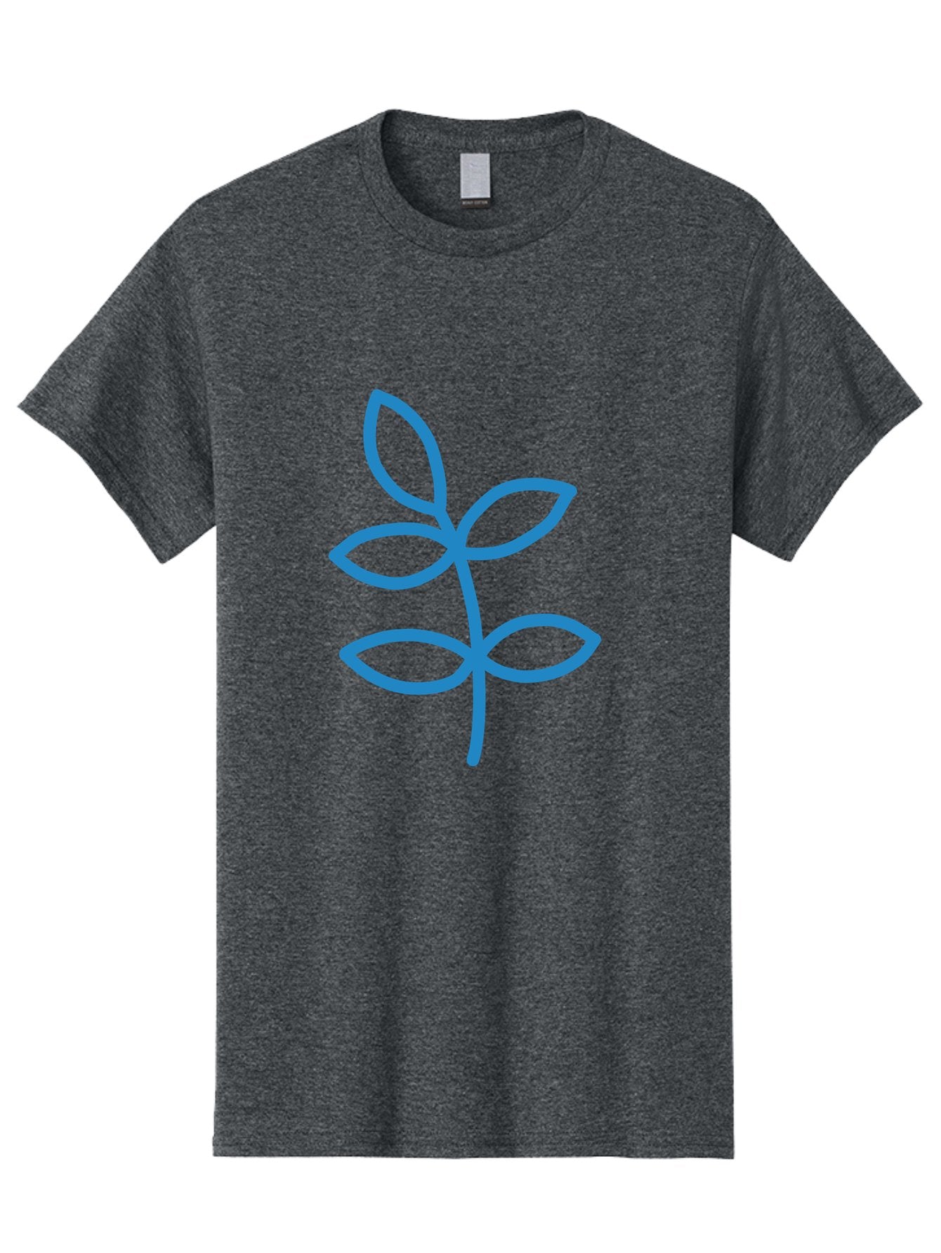 Blue-Leafy-Stem Men'S Graphic Tee, 100% Cotton, Comfortable Casual Summer Wear, Machine Washable, Simple Drawing, Blue Sprout, Five Leaves, Stem, Minimalist Design, Botanical Illustration, Hand-Drawn Art, Digital Art Aab669