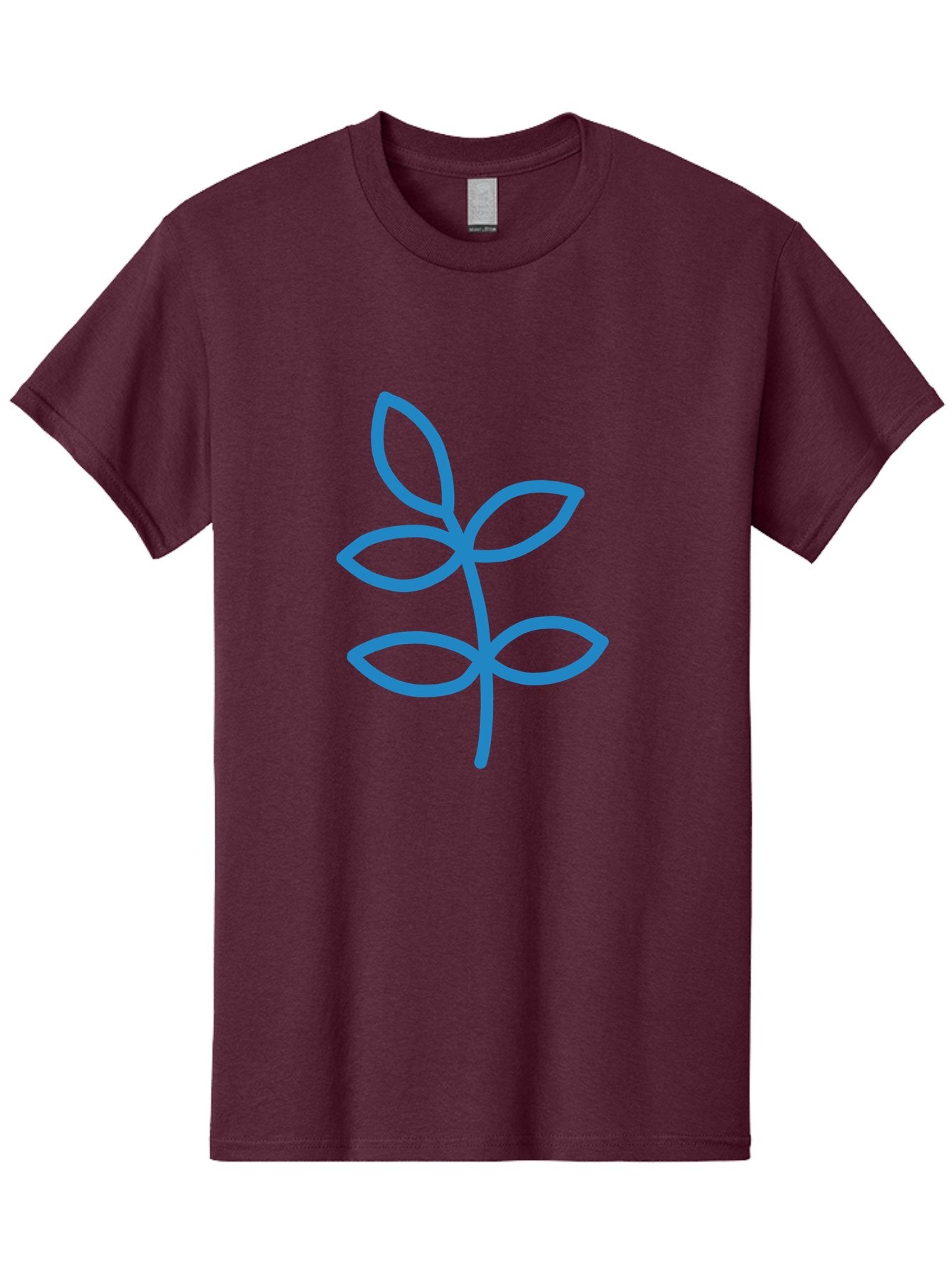 Blue-Leafy-Stem Men'S Graphic Tee, 100% Cotton, Comfortable Casual Summer Wear, Machine Washable, Simple Drawing, Blue Sprout, Five Leaves, Stem, Minimalist Design, Botanical Illustration, Hand-Drawn Art, Digital Art Aab669 15