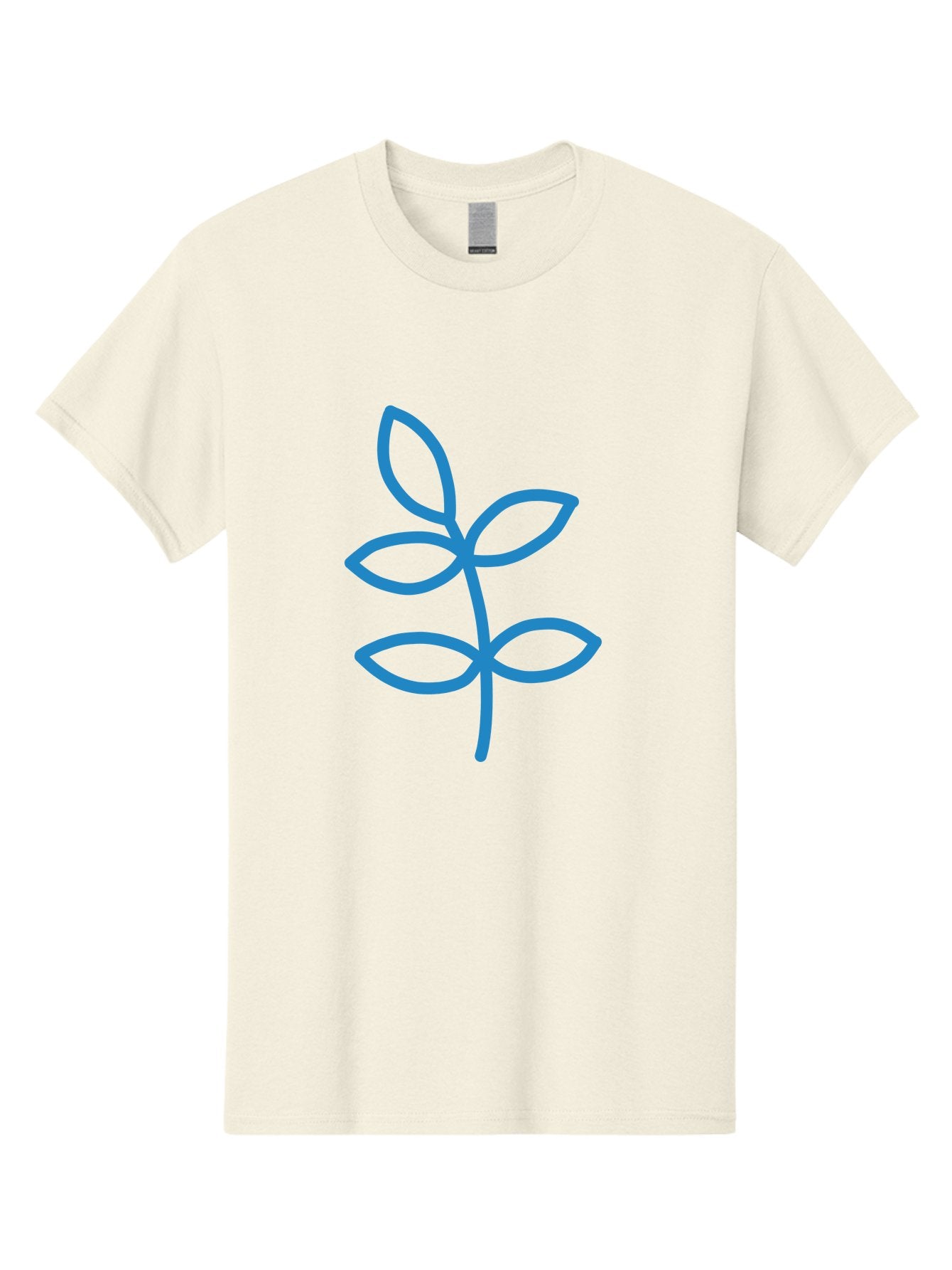 Blue-Leafy-Stem Men'S Graphic Tee, 100% Cotton, Comfortable Casual Summer Wear, Machine Washable, Simple Drawing, Blue Sprout, Five Leaves, Stem, Minimalist Design, Botanical Illustration, Hand-Drawn Art, Digital Art Aab669