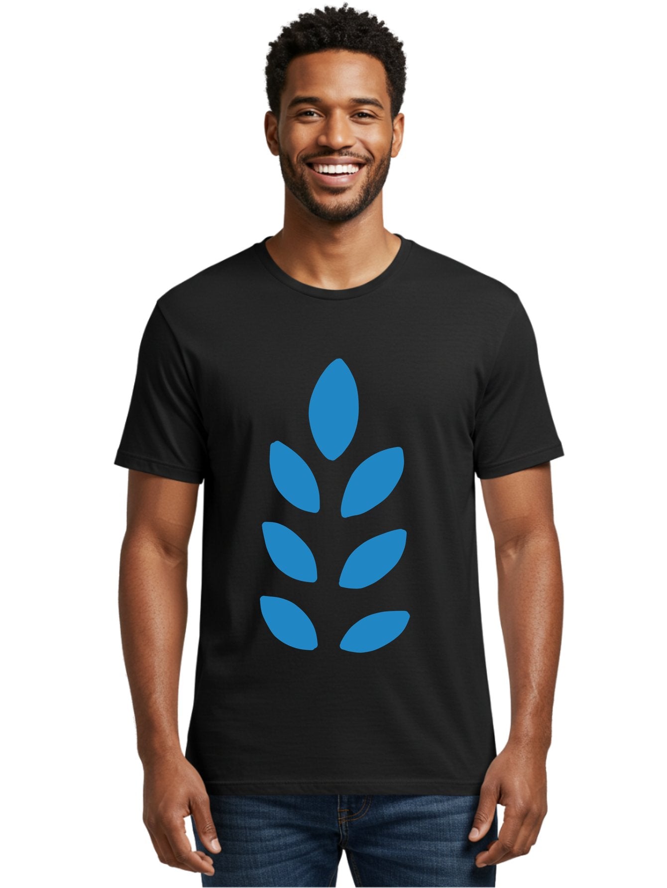 Blue-Leaves Men'S Graphic Tee, 100% Cotton, Comfortable Casual Summer Wear, Machine Washable, Blue Leaves, Simple Design, Minimalist Art, Stylized Foliage, Graphic Element, Abstract Shape, Modern Illustration Aab670 28