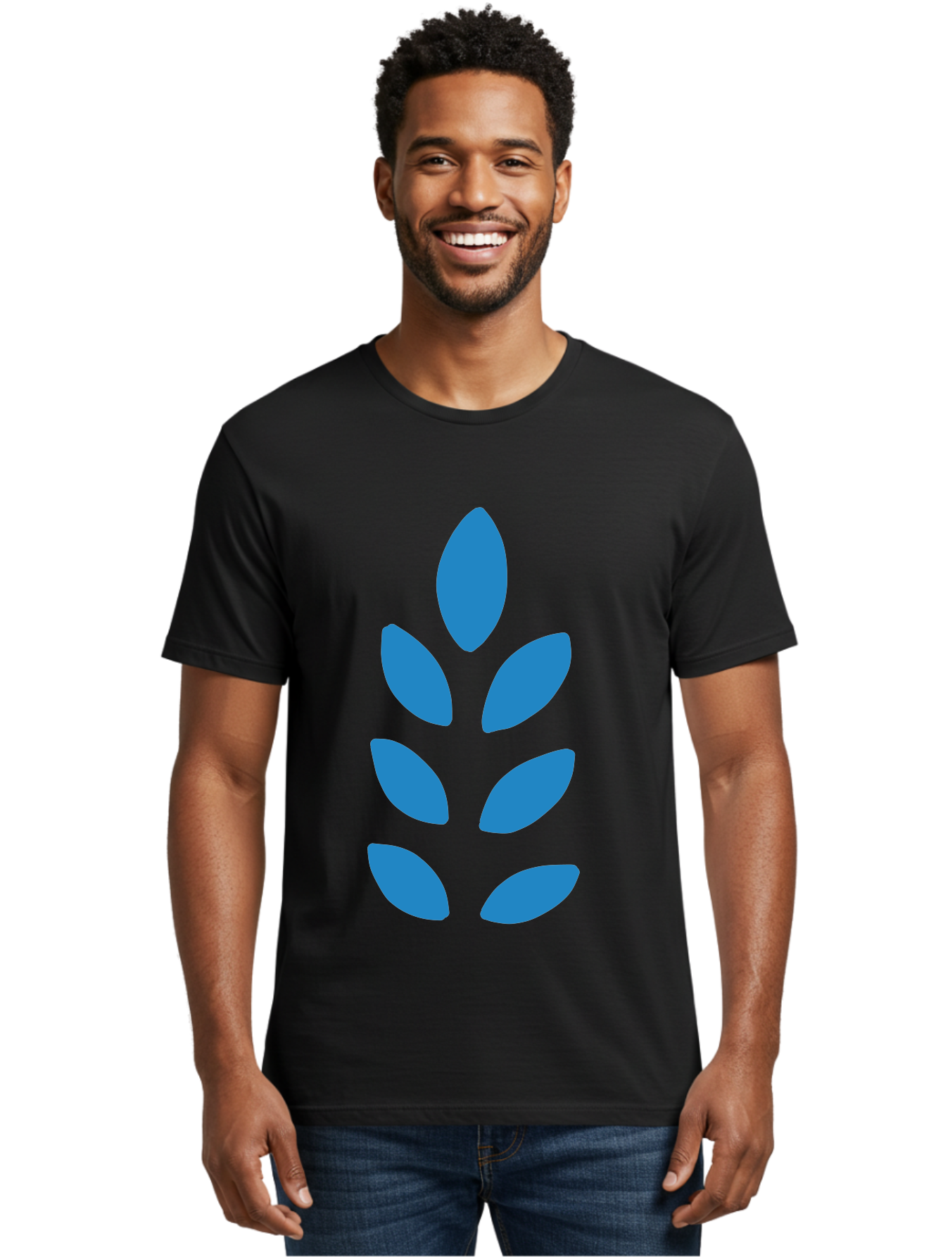 Blue-Leaves Men'S Graphic Tee, 100% Cotton, Comfortable Casual Summer Wear, Machine Washable, Blue Leaves, Simple Design, Minimalist Art, Stylized Foliage, Graphic Element, Abstract Shape, Modern Illustration Aab670 6