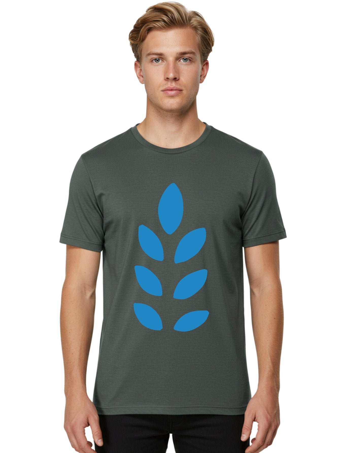 Blue-Leaves Men'S Graphic Tee, 100% Cotton, Comfortable Casual Summer Wear, Machine Washable, Blue Leaves, Simple Design, Minimalist Art, Stylized Foliage, Graphic Element, Abstract Shape, Modern Illustration Aab670 18