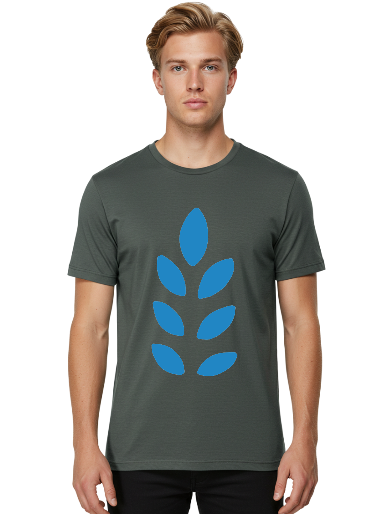 Blue-Leaves Men'S Graphic Tee, 100% Cotton, Comfortable Casual Summer Wear, Machine Washable, Blue Leaves, Simple Design, Minimalist Art, Stylized Foliage, Graphic Element, Abstract Shape, Modern Illustration Aab670 24