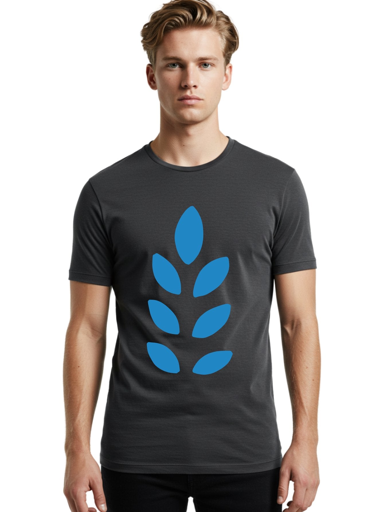 Blue-Leaves Men'S Graphic Tee, 100% Cotton, Comfortable Casual Summer Wear, Machine Washable, Blue Leaves, Simple Design, Minimalist Art, Stylized Foliage, Graphic Element, Abstract Shape, Modern Illustration Aab670 29