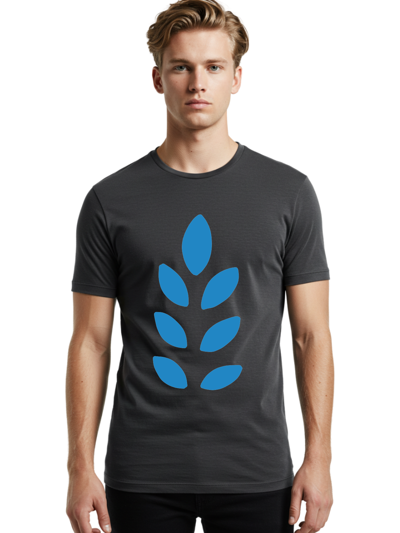 Blue-Leaves Men'S Graphic Tee, 100% Cotton, Comfortable Casual Summer Wear, Machine Washable, Blue Leaves, Simple Design, Minimalist Art, Stylized Foliage, Graphic Element, Abstract Shape, Modern Illustration Aab670 4