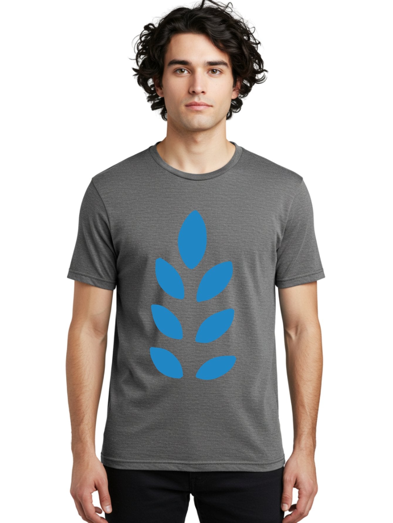 Blue-Leaves Men'S Graphic Tee, 100% Cotton, Comfortable Casual Summer Wear, Machine Washable, Blue Leaves, Simple Design, Minimalist Art, Stylized Foliage, Graphic Element, Abstract Shape, Modern Illustration Aab670 22