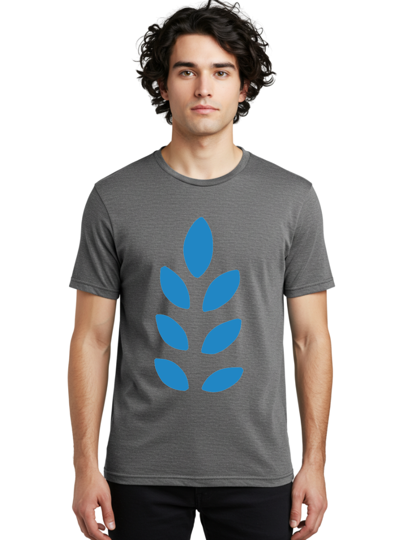 Blue-Leaves Men'S Graphic Tee, 100% Cotton, Comfortable Casual Summer Wear, Machine Washable, Blue Leaves, Simple Design, Minimalist Art, Stylized Foliage, Graphic Element, Abstract Shape, Modern Illustration Aab670 18