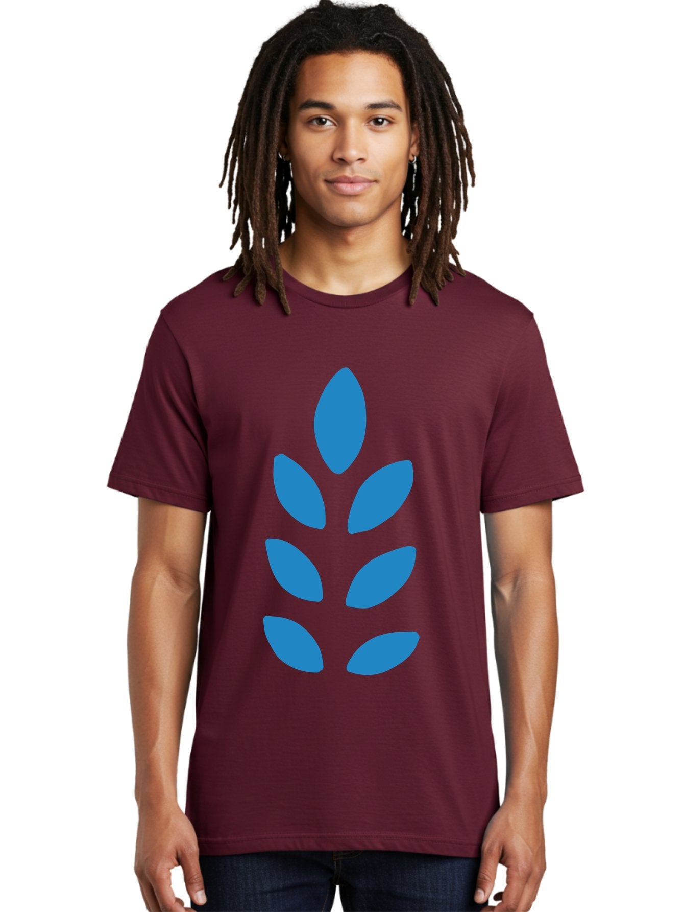 Blue-Leaves Men'S Graphic Tee, 100% Cotton, Comfortable Casual Summer Wear, Machine Washable, Blue Leaves, Simple Design, Minimalist Art, Stylized Foliage, Graphic Element, Abstract Shape, Modern Illustration Aab670 30
