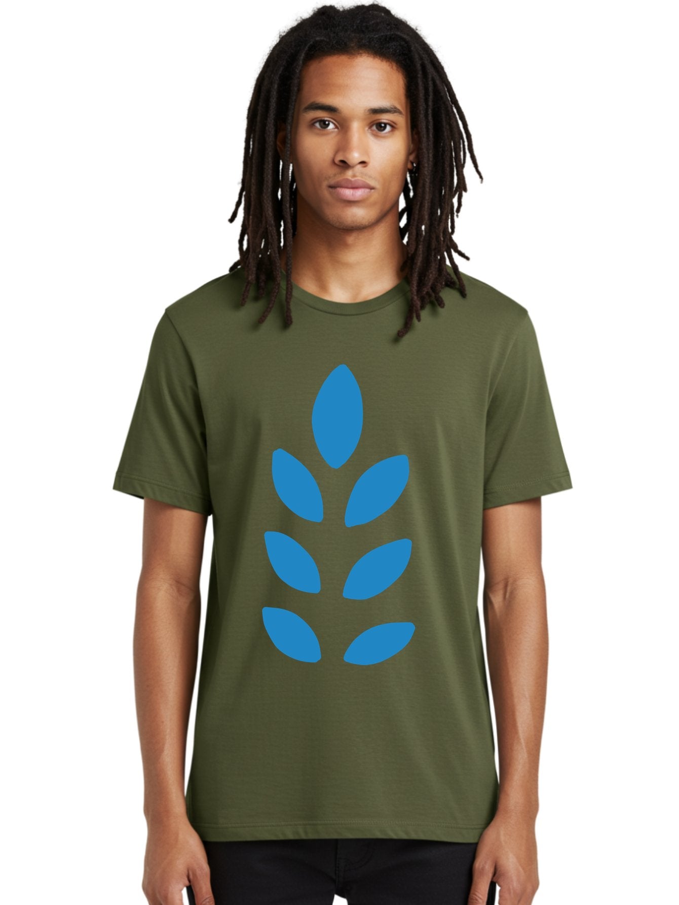 Blue-Leaves Men'S Graphic Tee, 100% Cotton, Comfortable Casual Summer Wear, Machine Washable, Blue Leaves, Simple Design, Minimalist Art, Stylized Foliage, Graphic Element, Abstract Shape, Modern Illustration Aab670 20