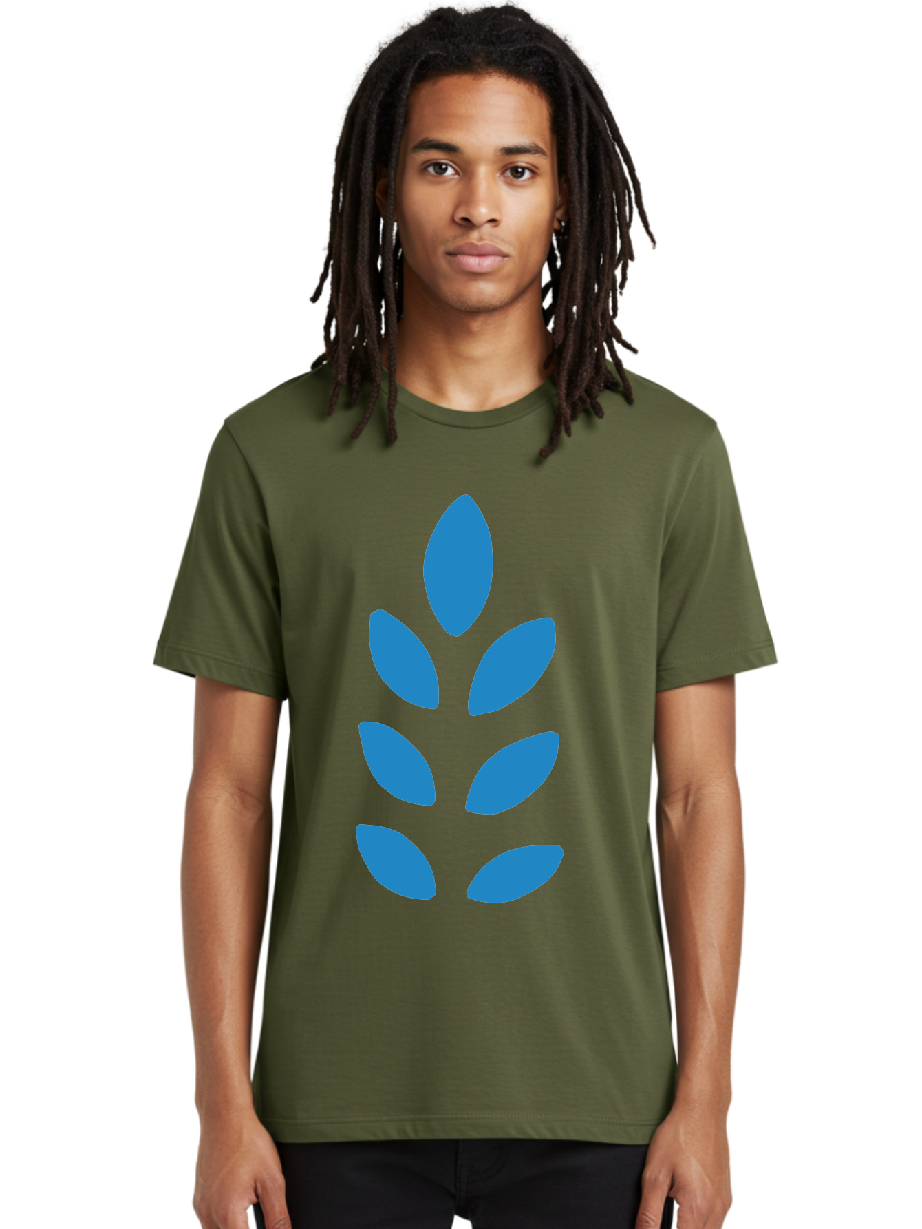 Blue-Leaves Men'S Graphic Tee, 100% Cotton, Comfortable Casual Summer Wear, Machine Washable, Blue Leaves, Simple Design, Minimalist Art, Stylized Foliage, Graphic Element, Abstract Shape, Modern Illustration Aab670 30