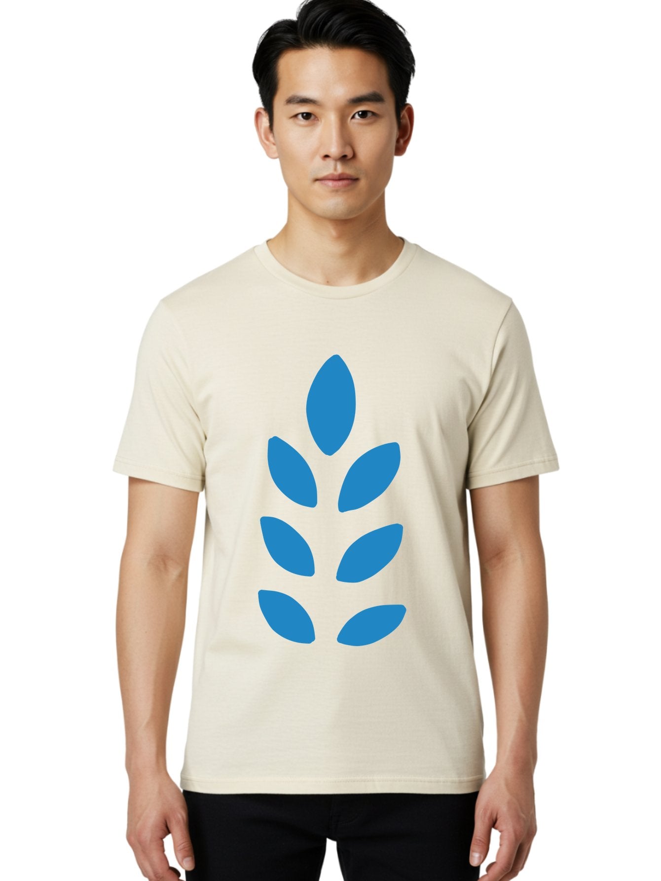 Blue-Leaves Men'S Graphic Tee, 100% Cotton, Comfortable Casual Summer Wear, Machine Washable, Blue Leaves, Simple Design, Minimalist Art, Stylized Foliage, Graphic Element, Abstract Shape, Modern Illustration Aab670 24