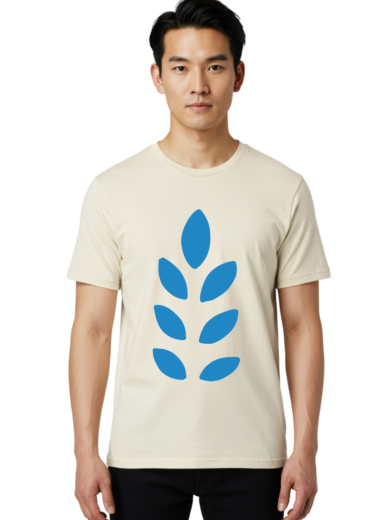 Blue-Leaves Men'S Graphic Tee, 100% Cotton, Comfortable Casual Summer Wear, Machine Washable, Blue Leaves, Simple Design, Minimalist Art, Stylized Foliage, Graphic Element, Abstract Shape, Modern Illustration Aab670 14