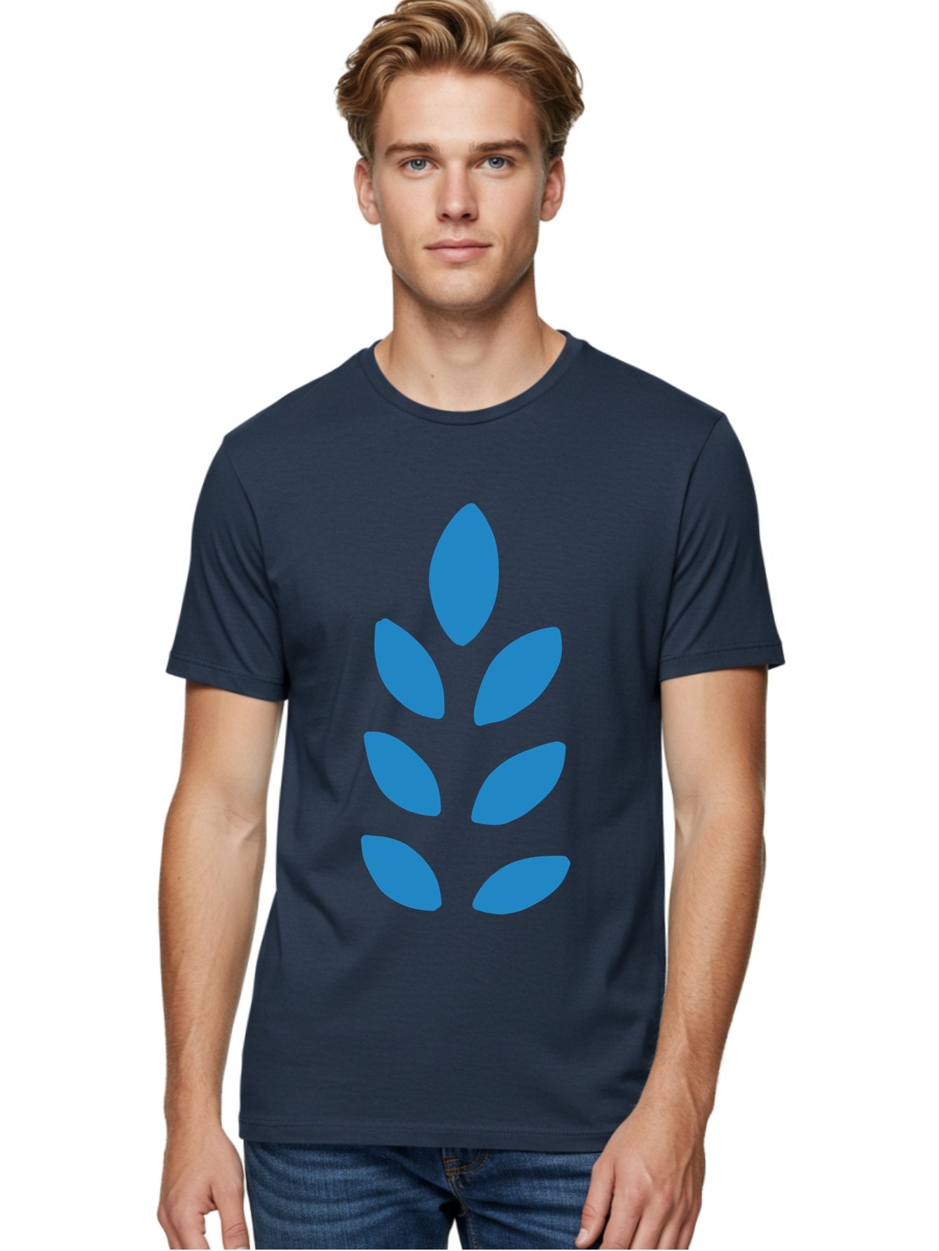 Blue-Leaves Men'S Graphic Tee, 100% Cotton, Comfortable Casual Summer Wear, Machine Washable, Blue Leaves, Simple Design, Minimalist Art, Stylized Foliage, Graphic Element, Abstract Shape, Modern Illustration Aab670 25