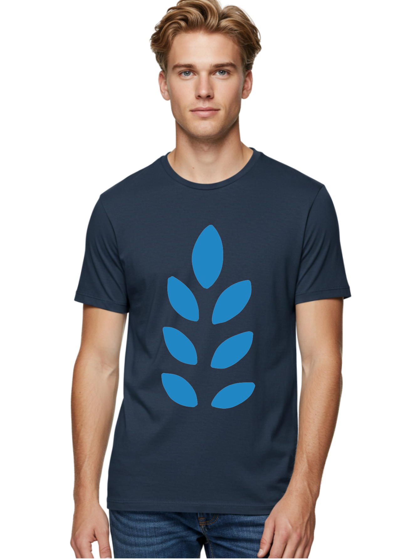 Blue-Leaves Men'S Graphic Tee, 100% Cotton, Comfortable Casual Summer Wear, Machine Washable, Blue Leaves, Simple Design, Minimalist Art, Stylized Foliage, Graphic Element, Abstract Shape, Modern Illustration Aab670 12