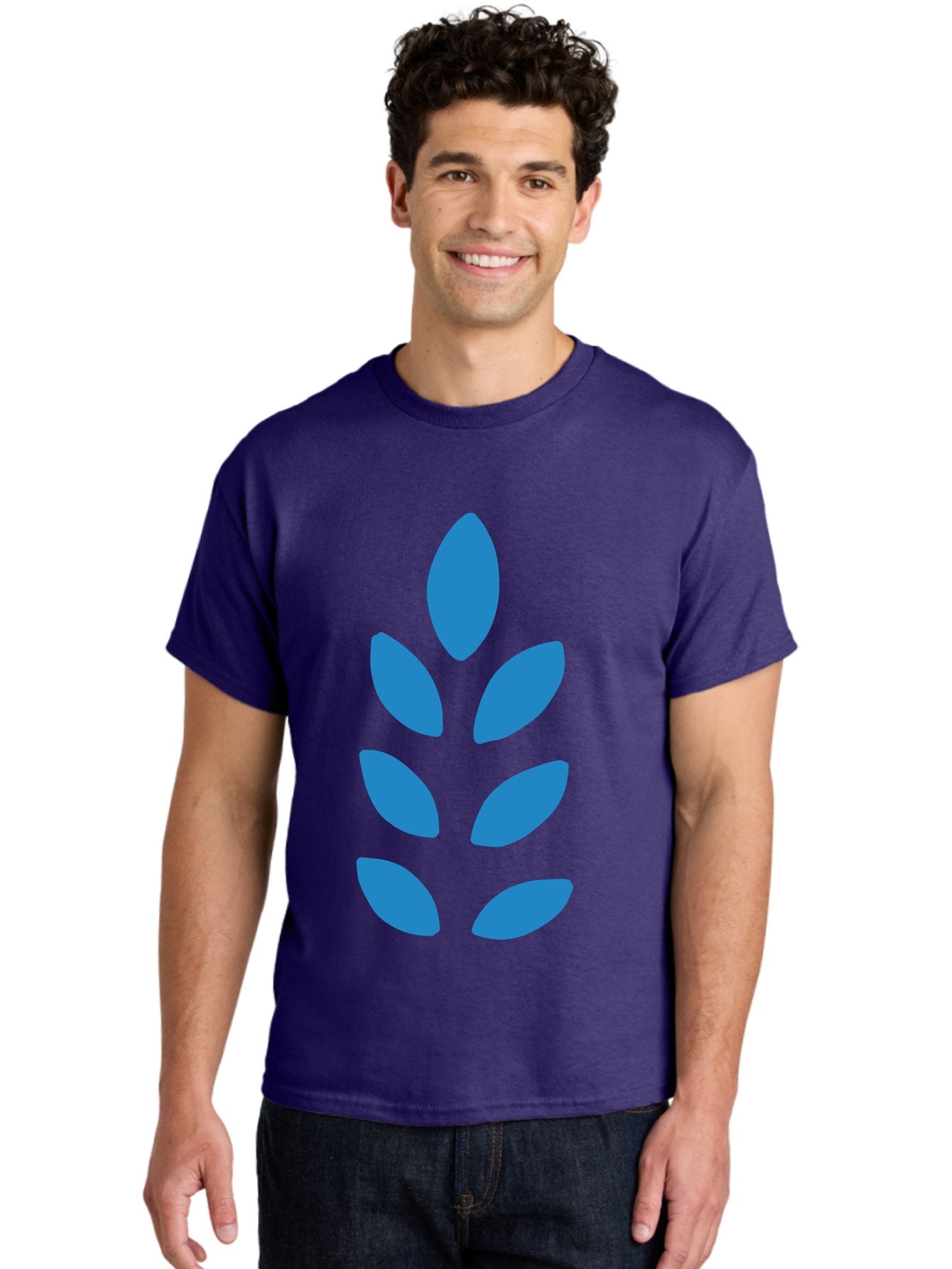 Blue-Leaves Men'S Graphic Tee, 100% Cotton, Comfortable Casual Summer Wear, Machine Washable, Blue Leaves, Simple Design, Minimalist Art, Stylized Foliage, Graphic Element, Abstract Shape, Modern Illustration Aab670 21