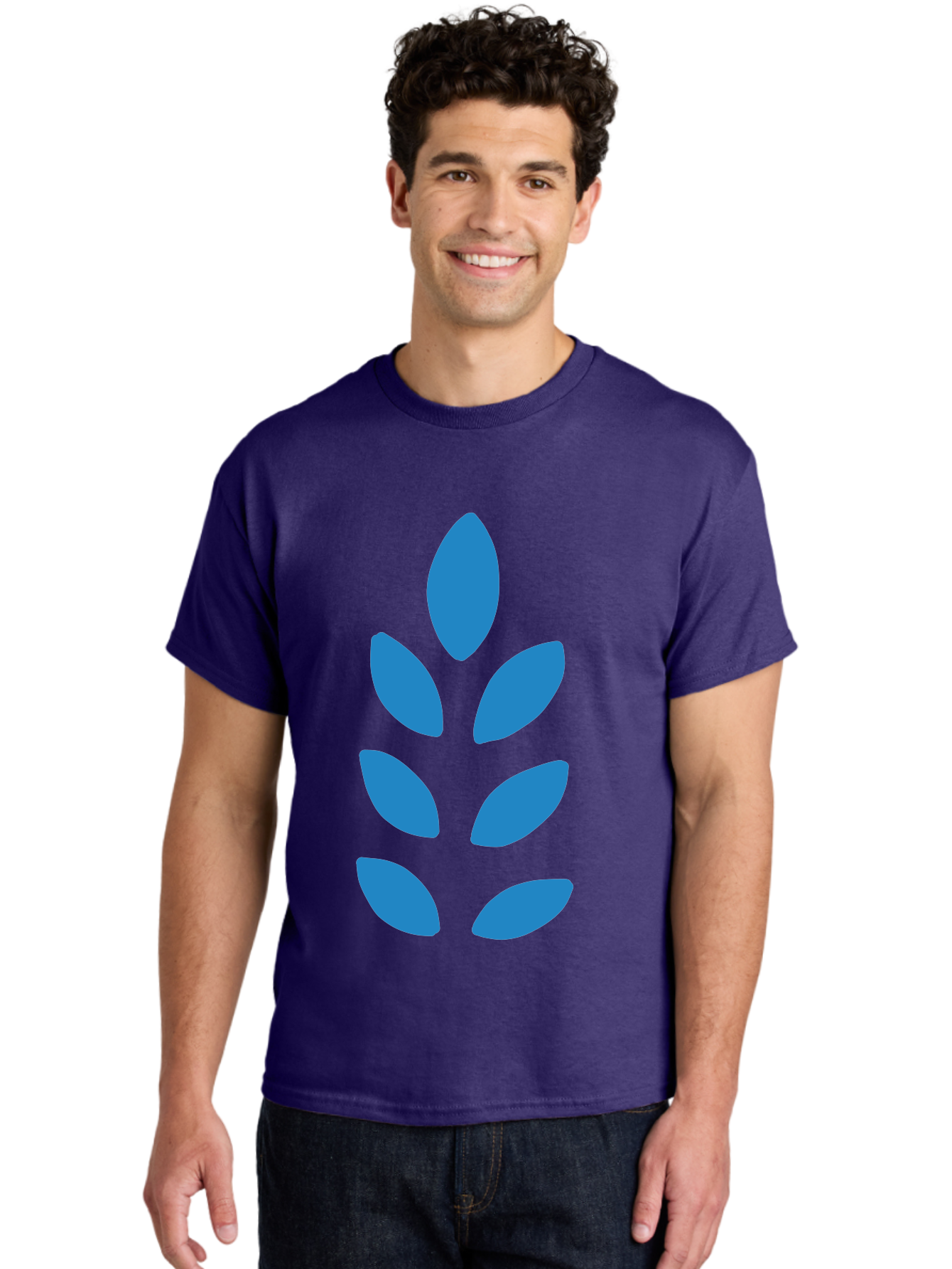 Blue-Leaves Men'S Graphic Tee, 100% Cotton, Comfortable Casual Summer Wear, Machine Washable, Blue Leaves, Simple Design, Minimalist Art, Stylized Foliage, Graphic Element, Abstract Shape, Modern Illustration Aab670 20
