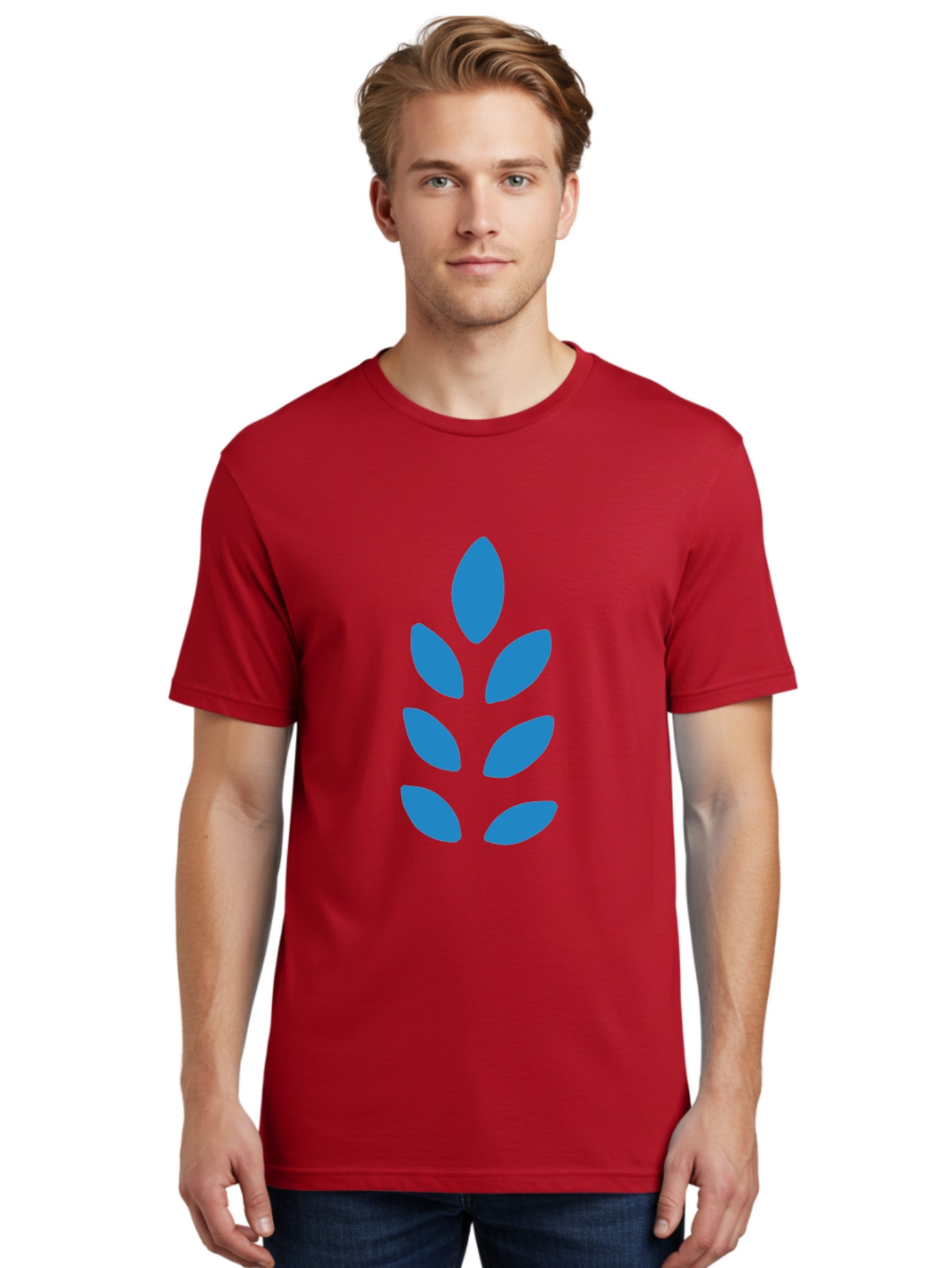 Blue-Leaves Men'S Graphic Tee, 100% Cotton, Comfortable Casual Summer Wear, Machine Washable, Blue Leaves, Simple Design, Minimalist Art, Stylized Foliage, Graphic Element, Abstract Shape, Modern Illustration Aab670 28