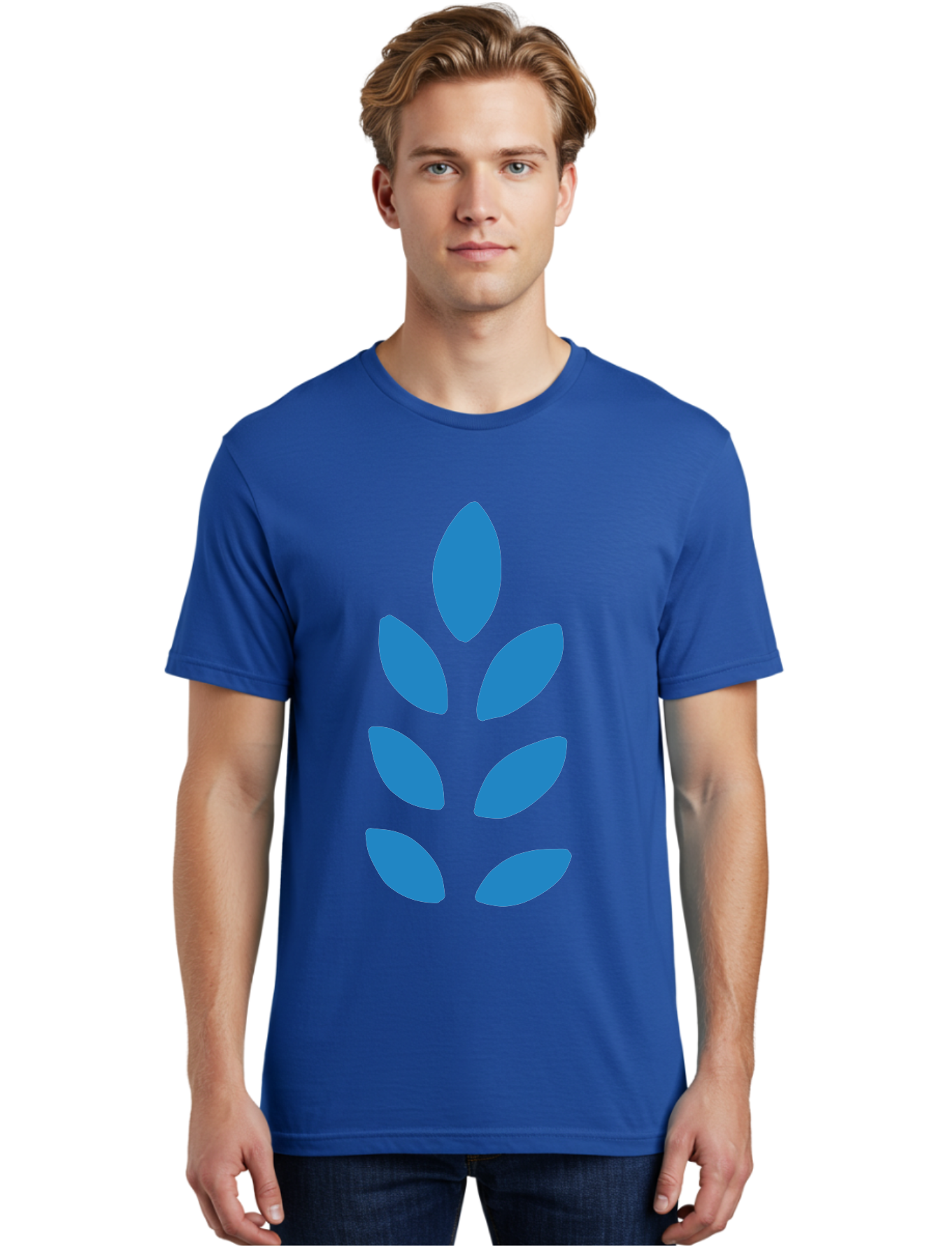 Blue-Leaves Men'S Graphic Tee, 100% Cotton, Comfortable Casual Summer Wear, Machine Washable, Blue Leaves, Simple Design, Minimalist Art, Stylized Foliage, Graphic Element, Abstract Shape, Modern Illustration Aab670 16