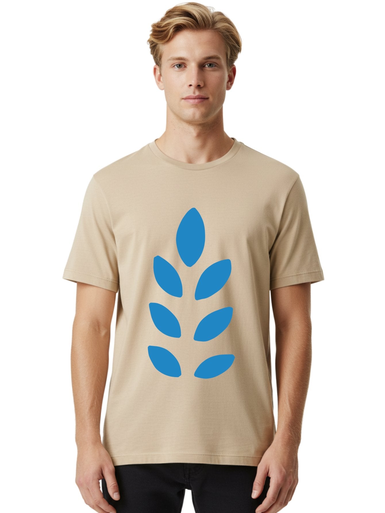 Blue-Leaves Men'S Graphic Tee, 100% Cotton, Comfortable Casual Summer Wear, Machine Washable, Blue Leaves, Simple Design, Minimalist Art, Stylized Foliage, Graphic Element, Abstract Shape, Modern Illustration Aab670 27