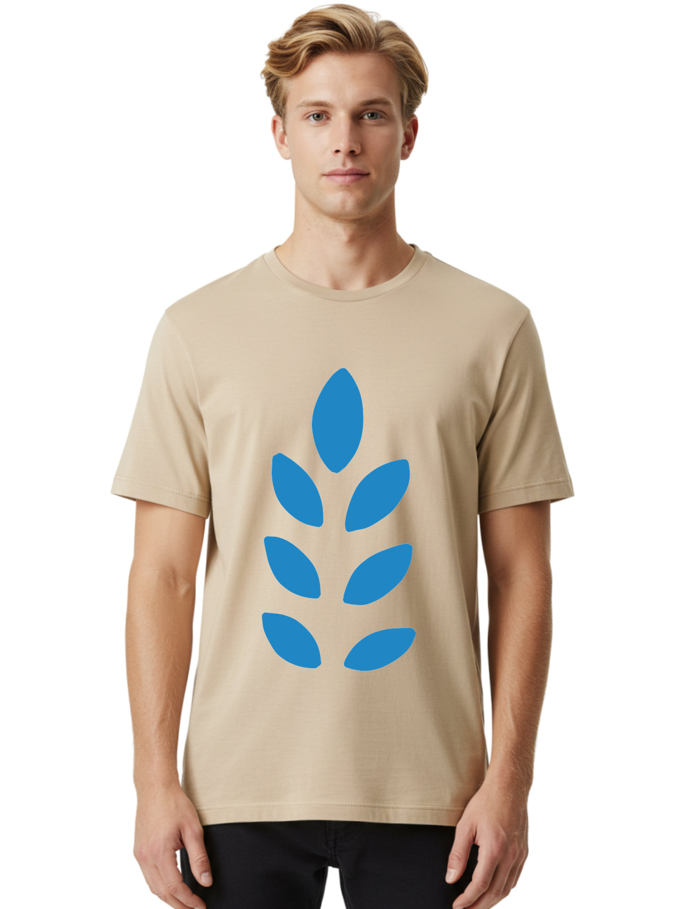 Blue-Leaves Men'S Graphic Tee, 100% Cotton, Comfortable Casual Summer Wear, Machine Washable, Blue Leaves, Simple Design, Minimalist Art, Stylized Foliage, Graphic Element, Abstract Shape, Modern Illustration Aab670 8